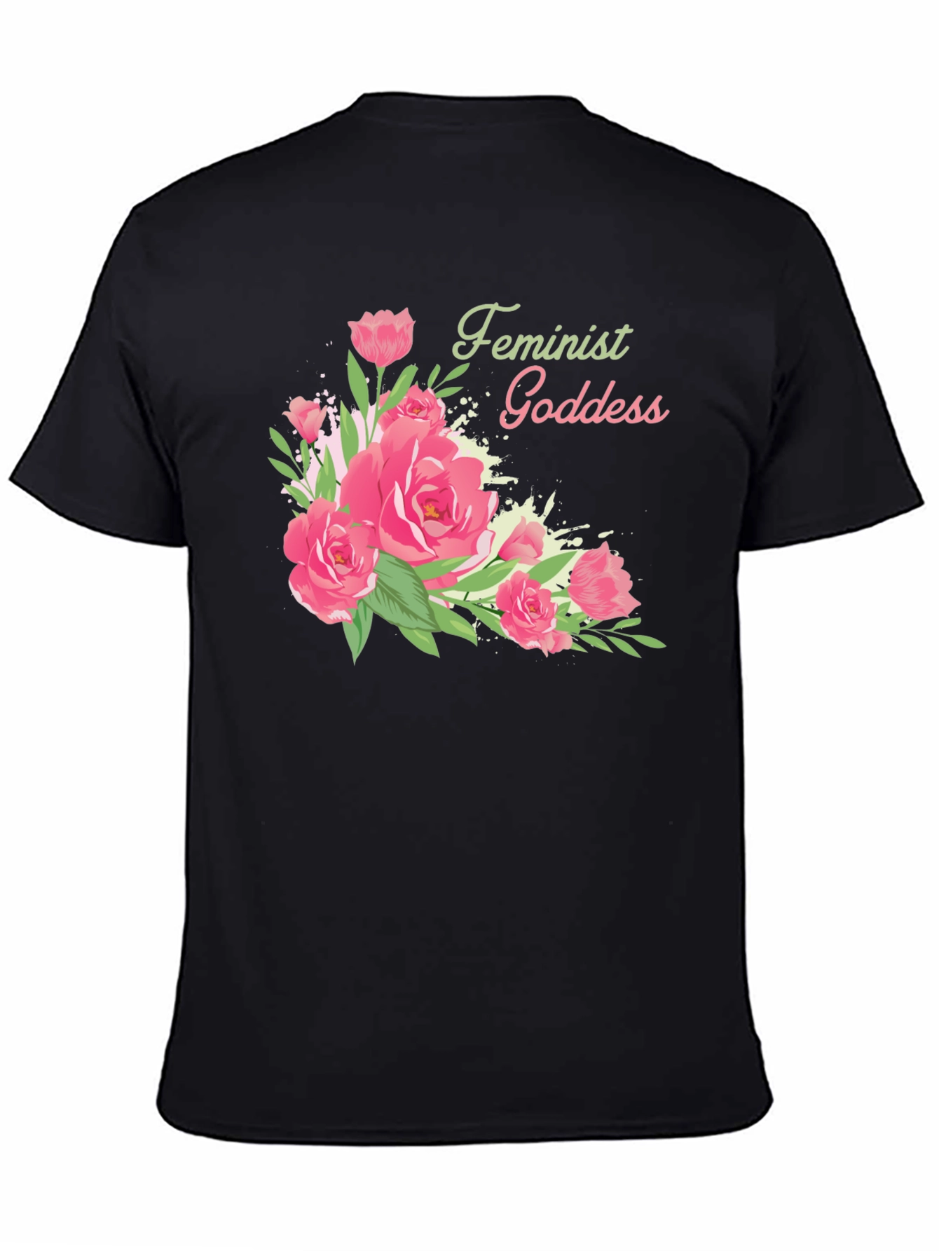 Feminist Goddess Floral Black T-Shirt