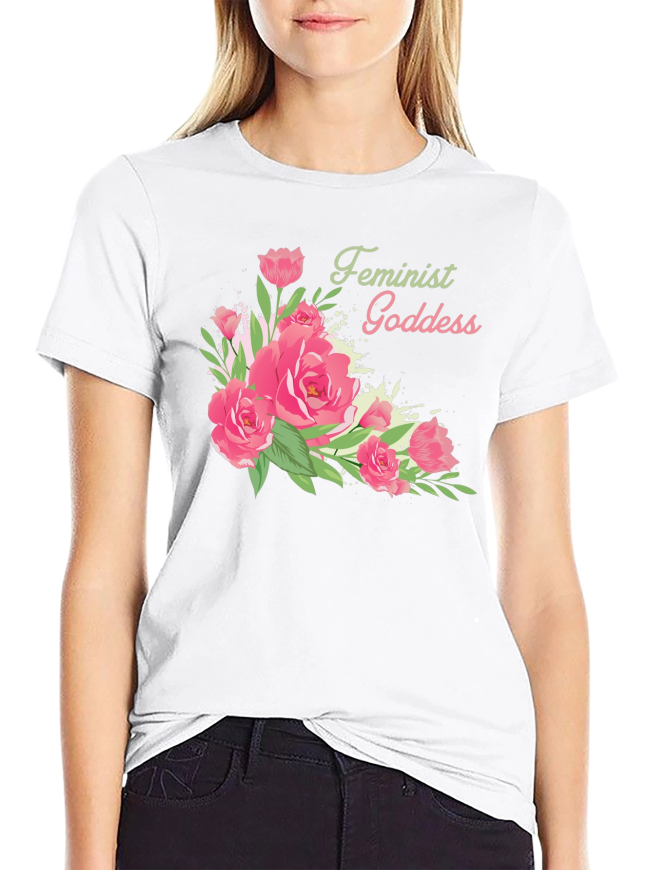 Feminist Goddess Floral Black T-Shirt