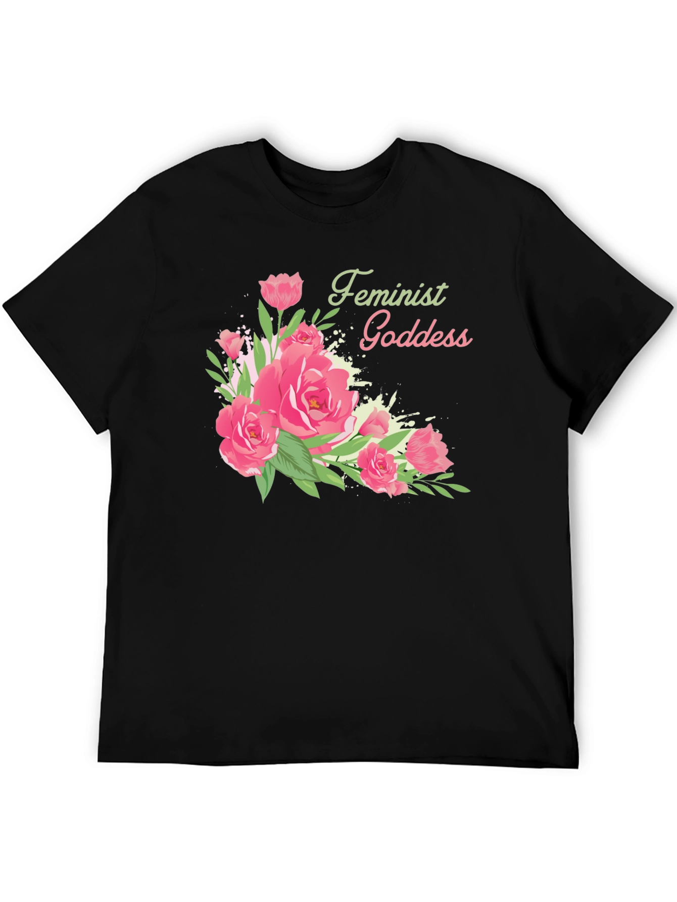 Feminist Goddess Floral Black T-Shirt