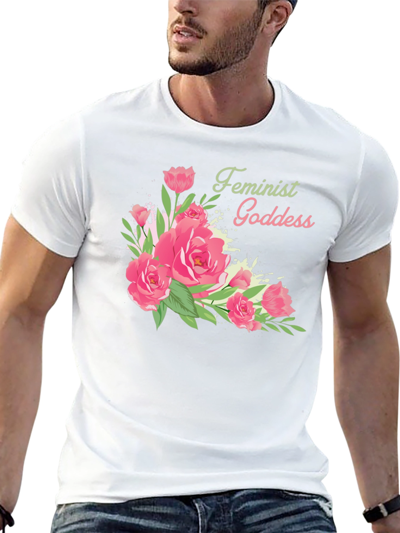 Feminist Goddess Floral Black T-Shirt