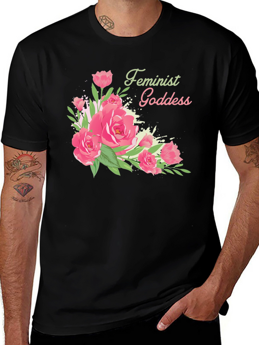 Feminist Goddess Floral Black T-Shirt