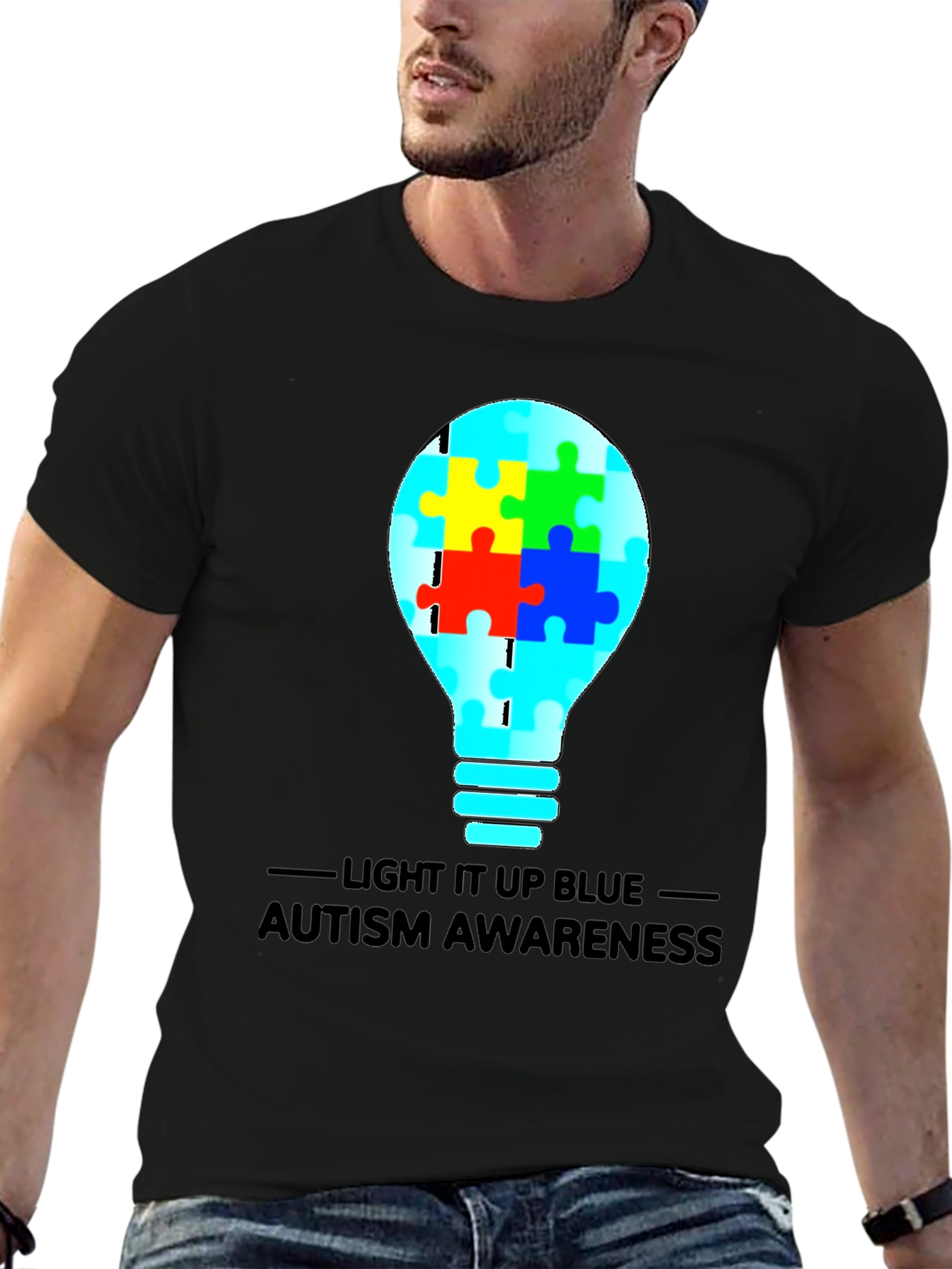 Autism Awareness Light Bulb Graphic Tee - Black