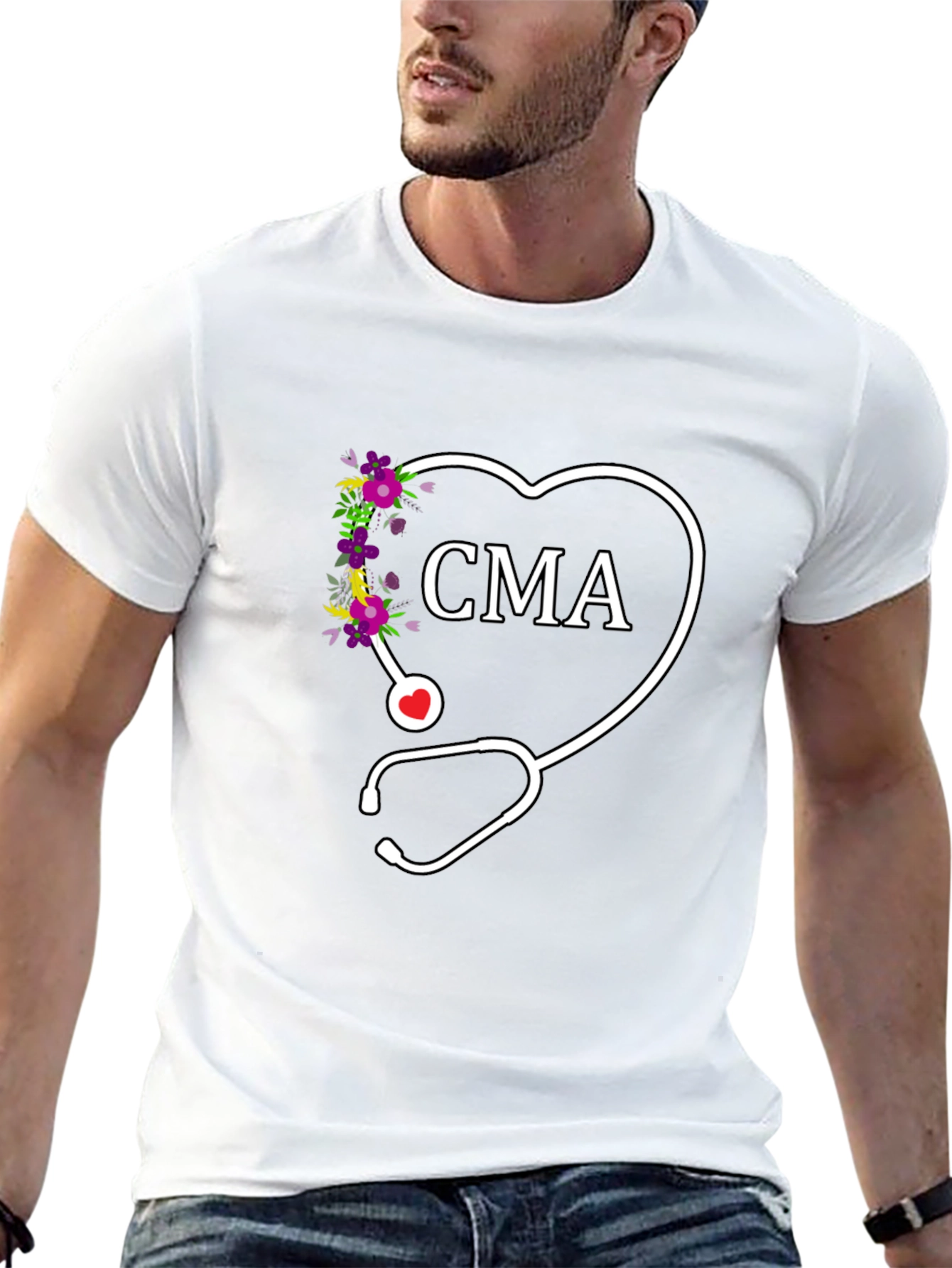 CMA Floral Heart Stethoscope Graphic Tee