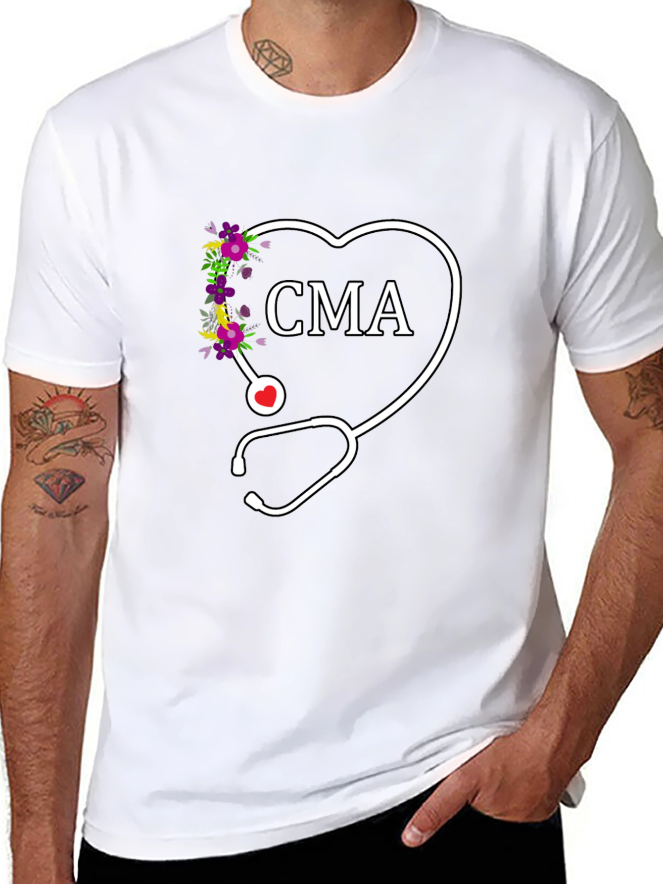 CMA Floral Heart Stethoscope Graphic Tee