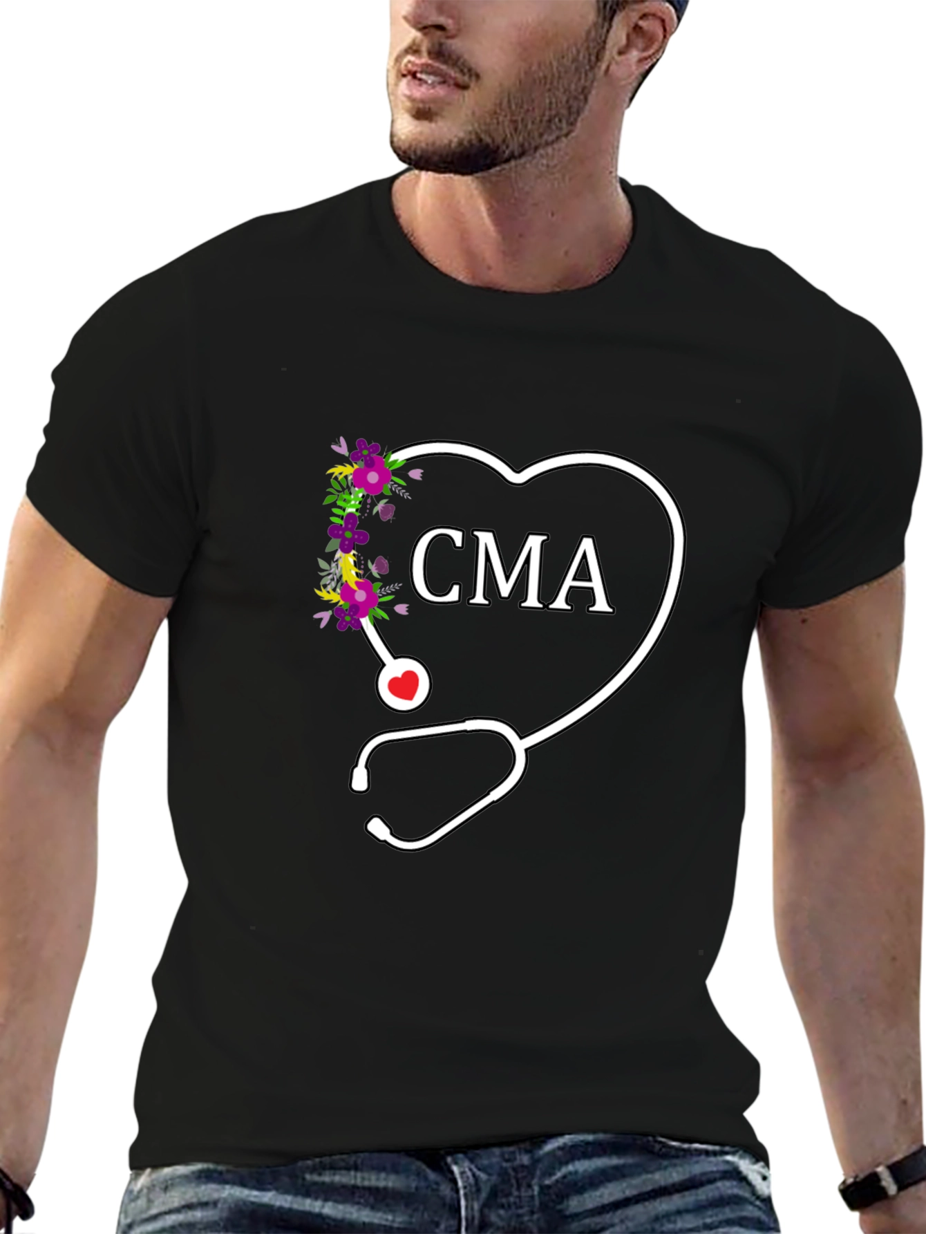 CMA Floral Heart Stethoscope Graphic Tee