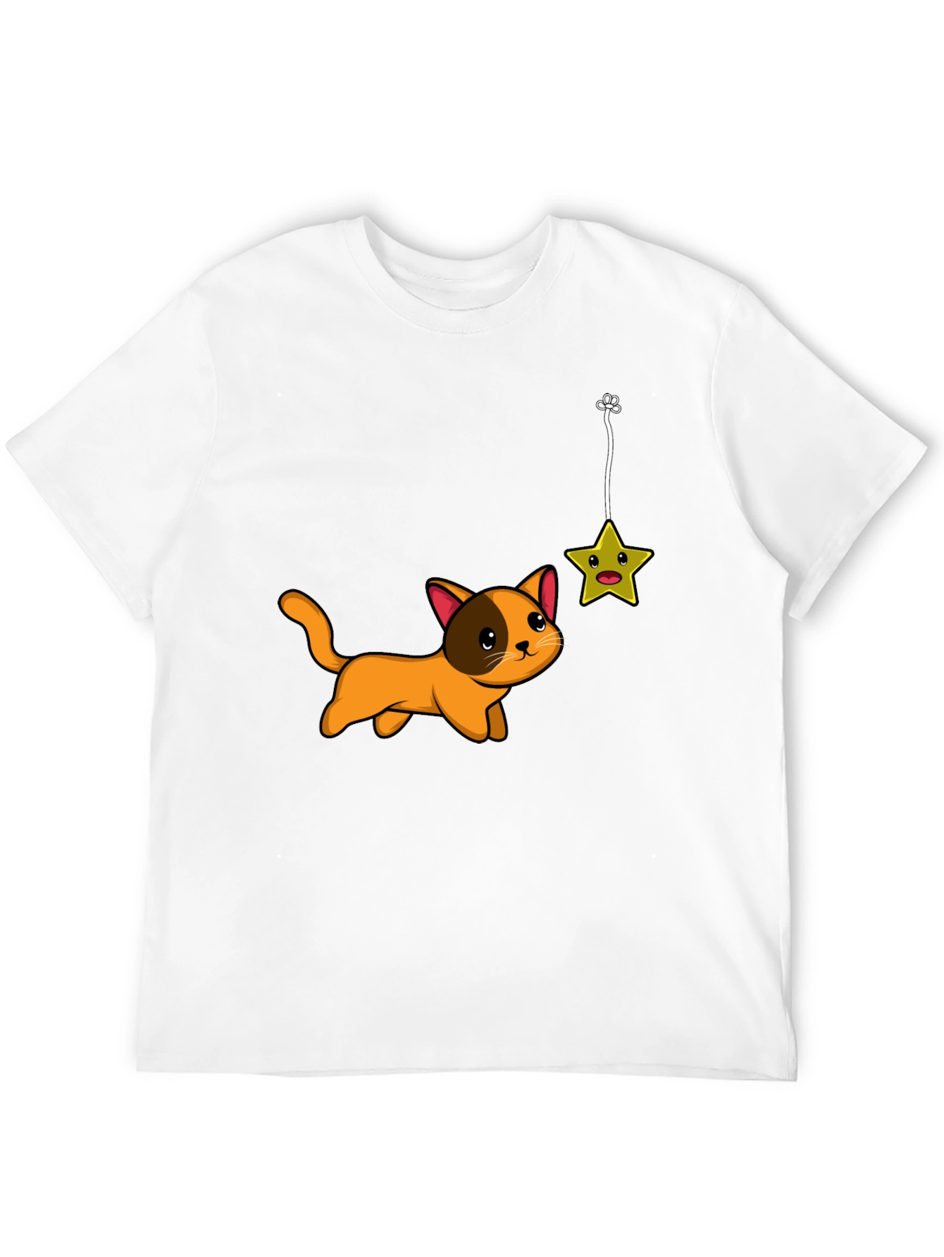 Cute Cat Chasing Star Graphic Tee