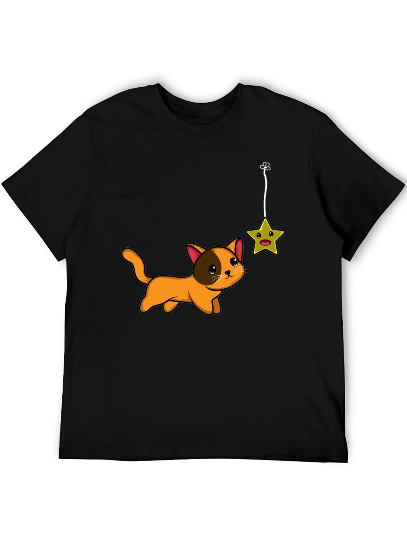 Cute Cat Chasing Star Graphic Tee