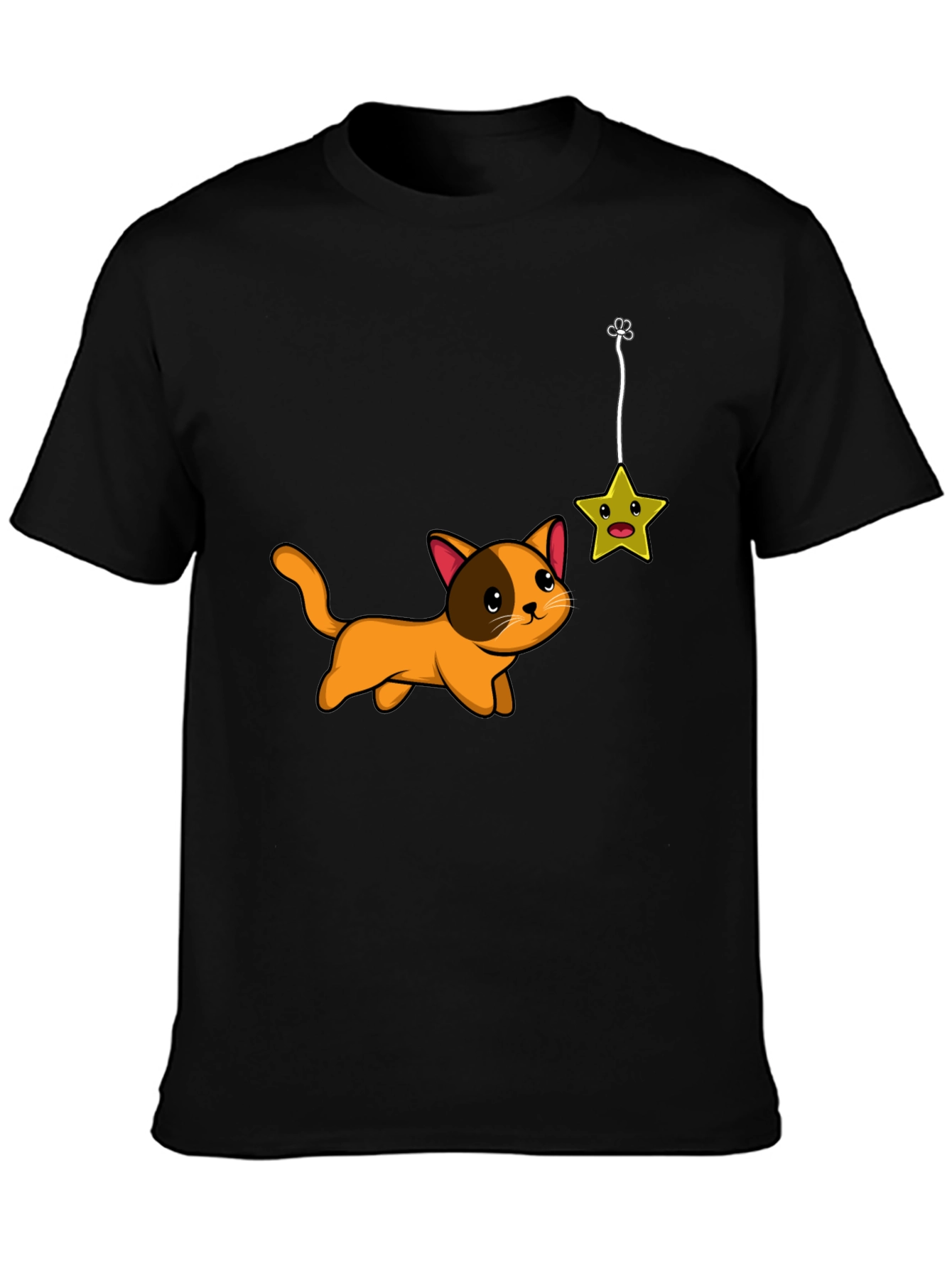 Cute Cat Chasing Star Graphic Tee