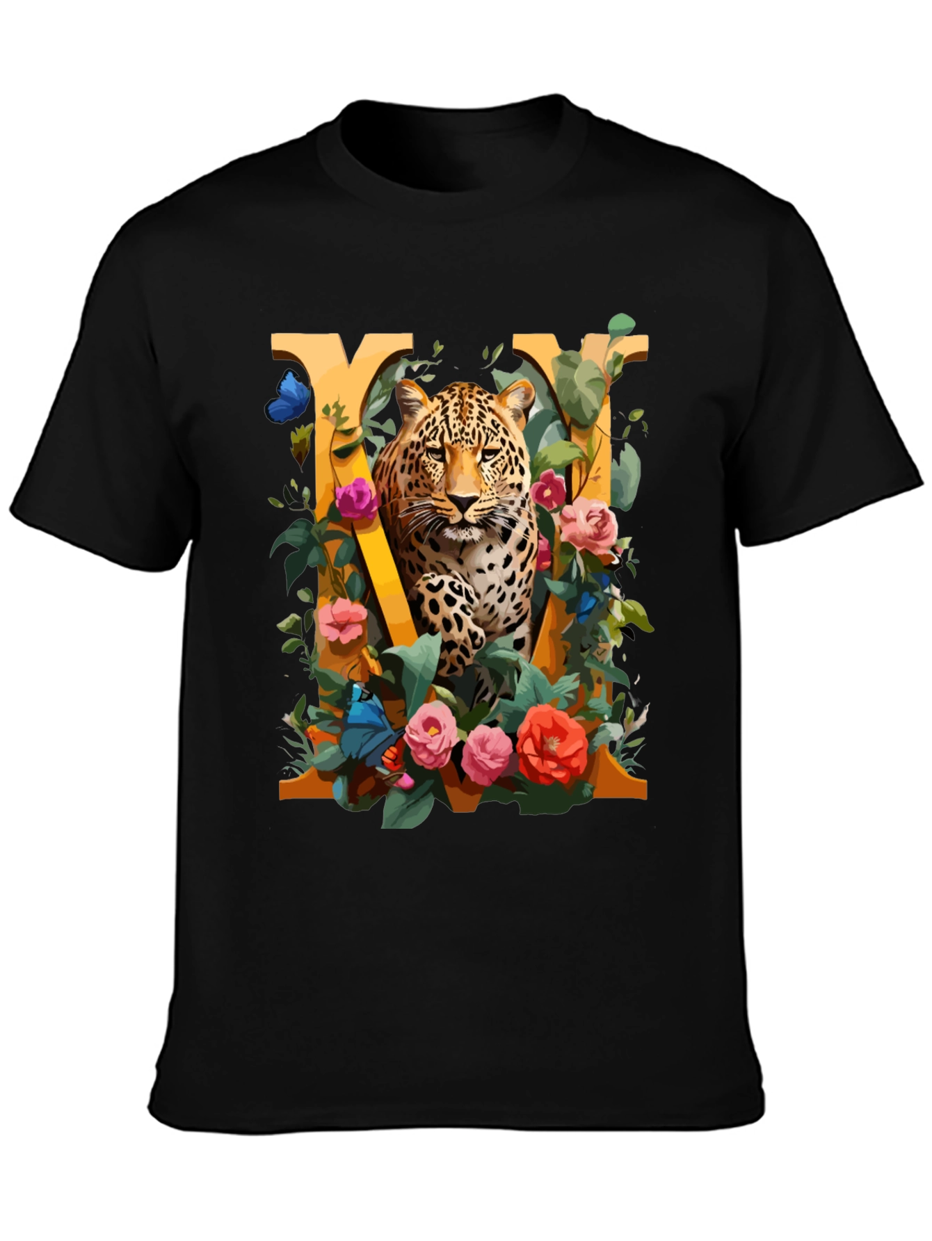 Leopard Floral Initial M Graphic Tee