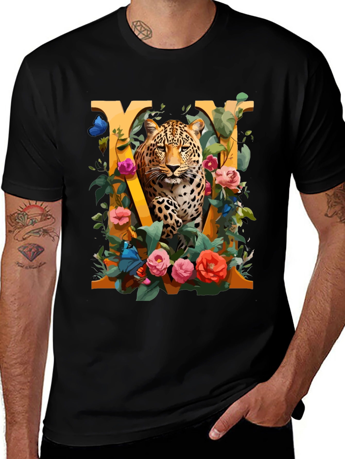 Leopard Floral Initial M Graphic Tee