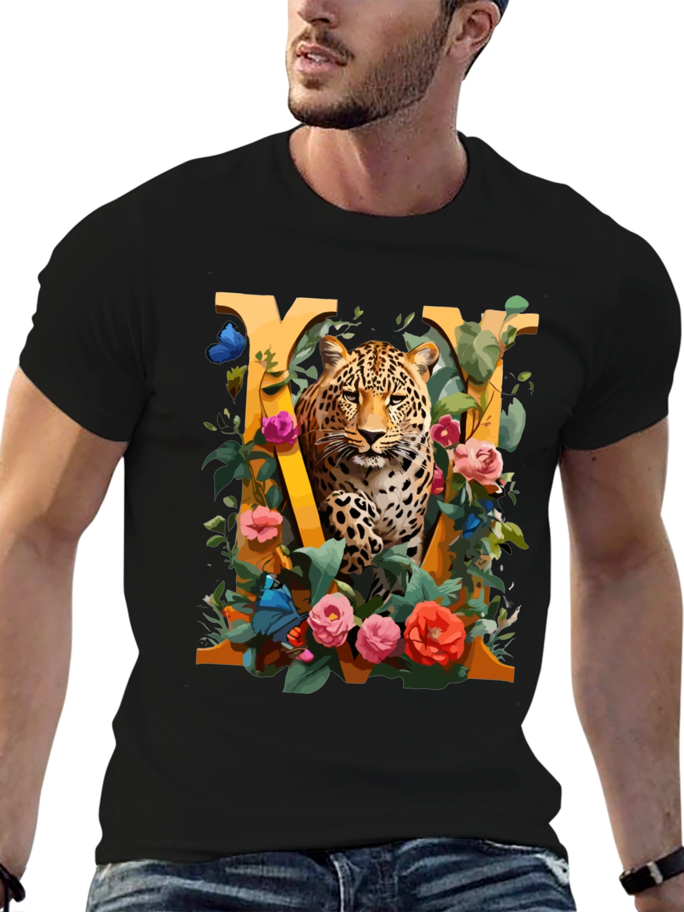 Leopard Floral Initial M Graphic Tee