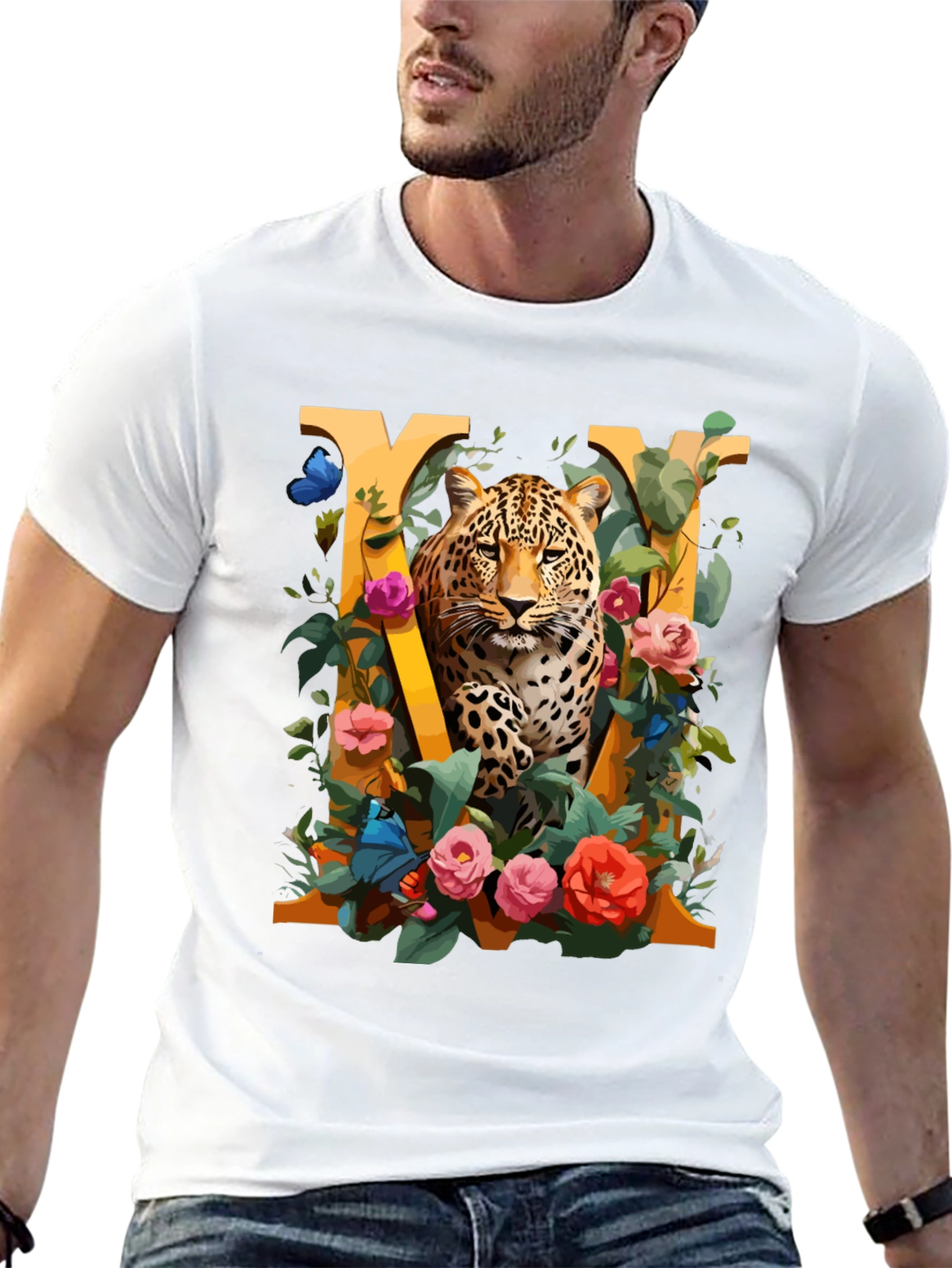 Leopard Floral Initial M Graphic Tee