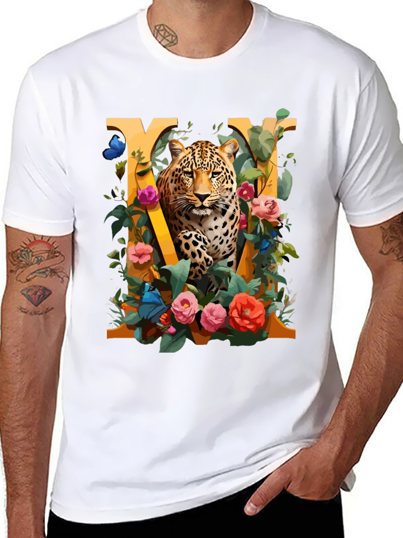 Leopard Floral Initial M Graphic Tee