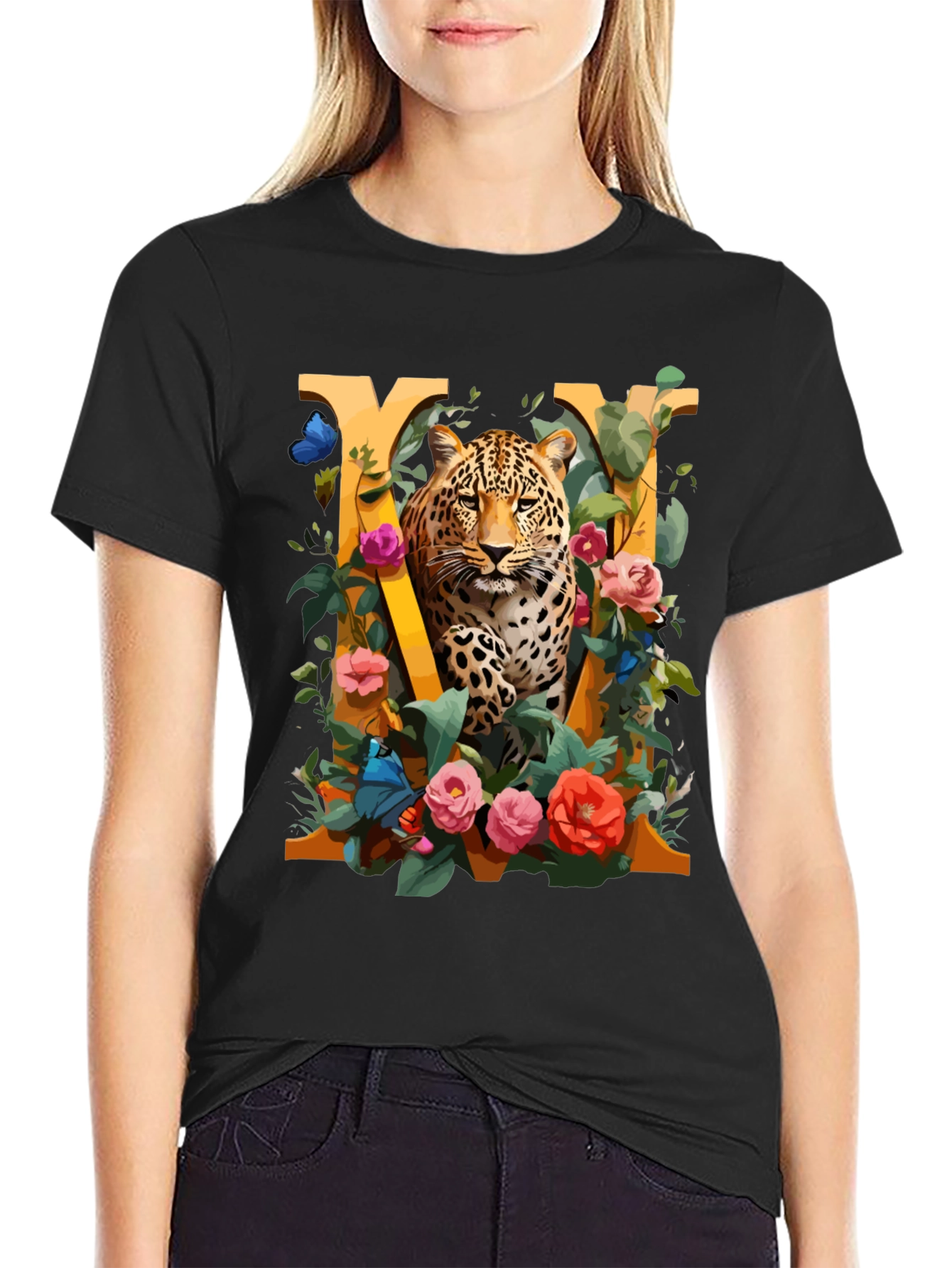 Leopard Floral Initial M Graphic Tee