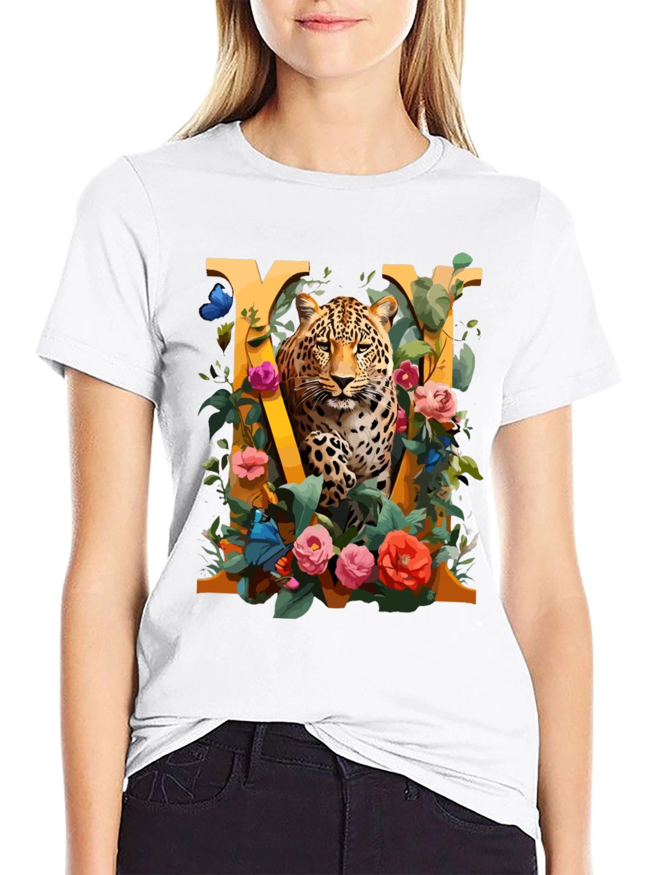 Leopard Floral Initial M Graphic Tee