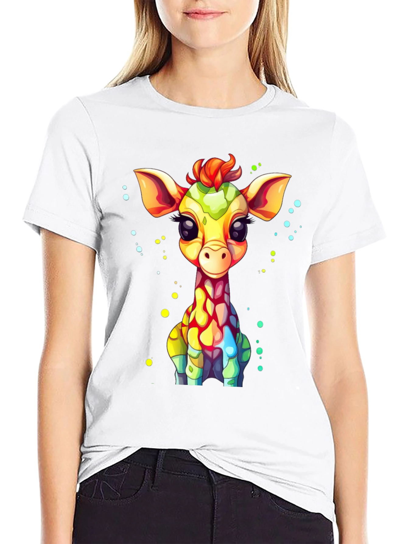 Cartoon Giraffe Graphic Tee - Unisex Black T-Shirt