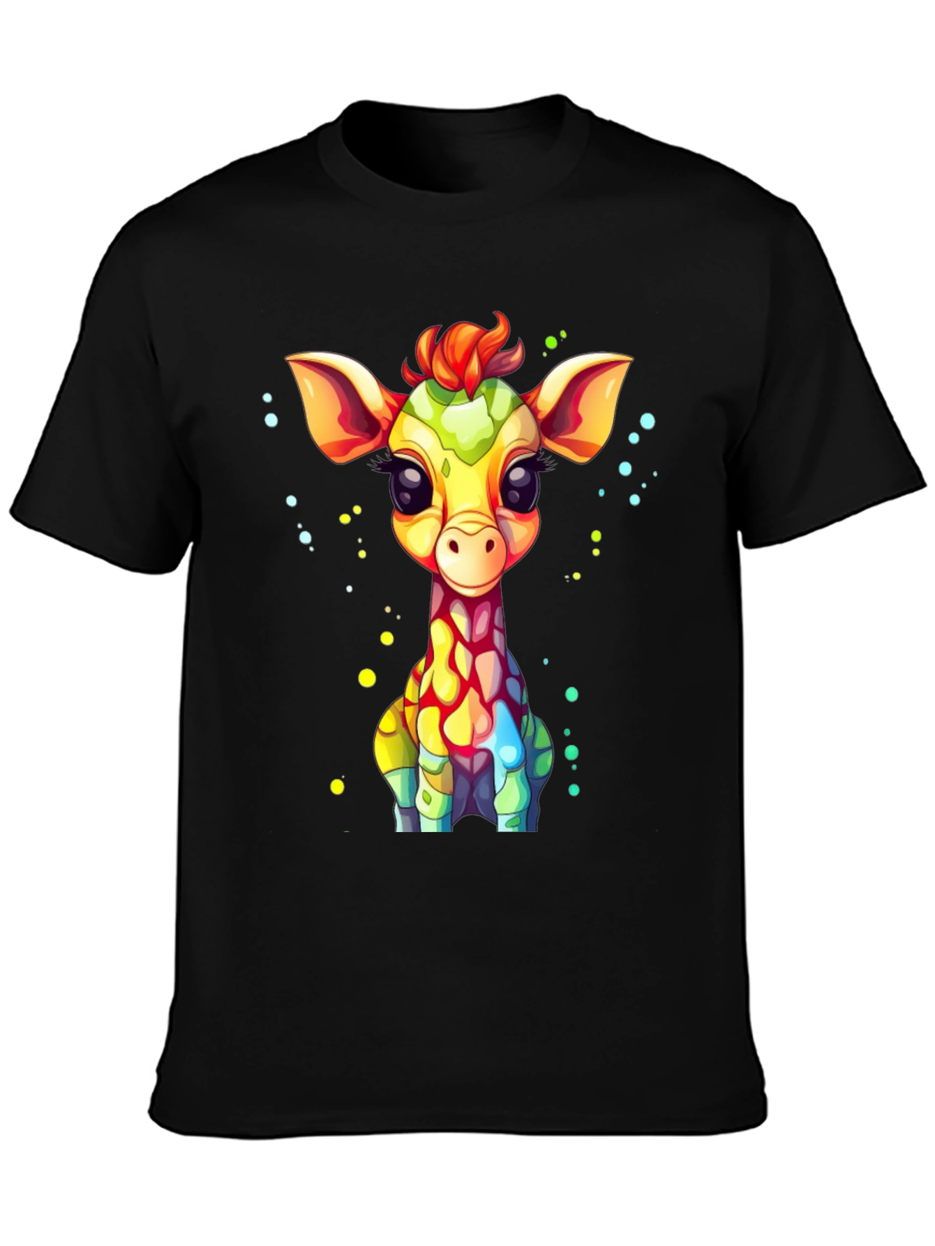 Cartoon Giraffe Graphic Tee - Unisex Black T-Shirt