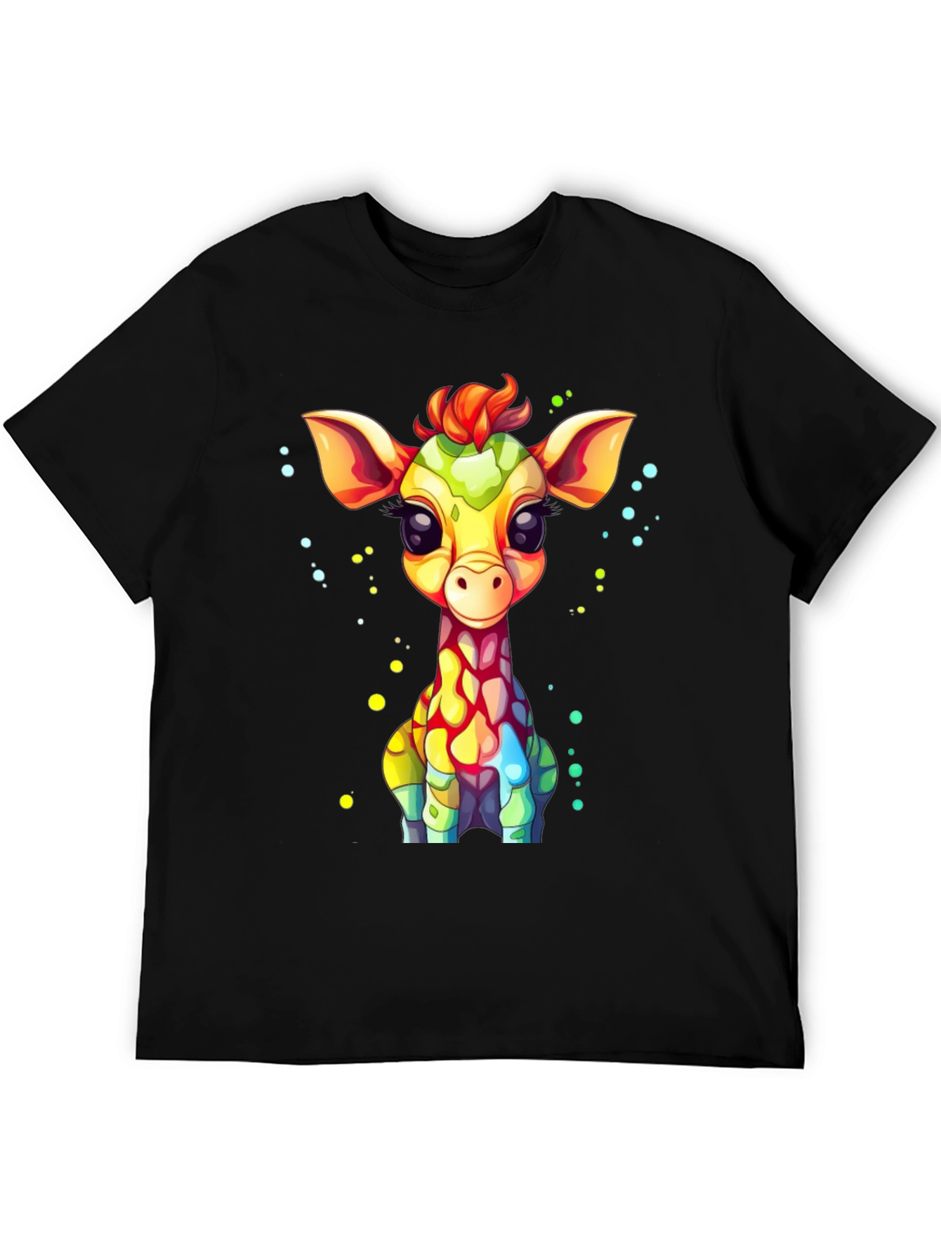 Cartoon Giraffe Graphic Tee - Unisex Black T-Shirt