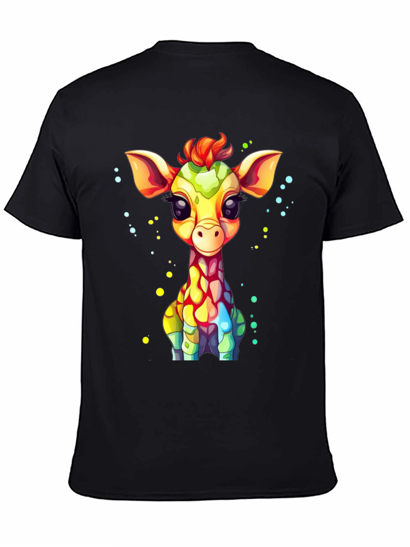 Cartoon Giraffe Graphic Tee - Unisex Black T-Shirt