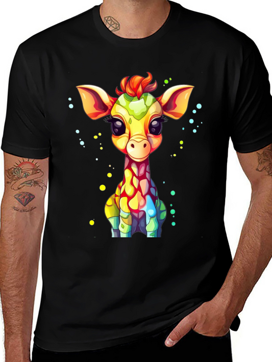 Cartoon Giraffe Graphic Tee - Unisex Black T-Shirt