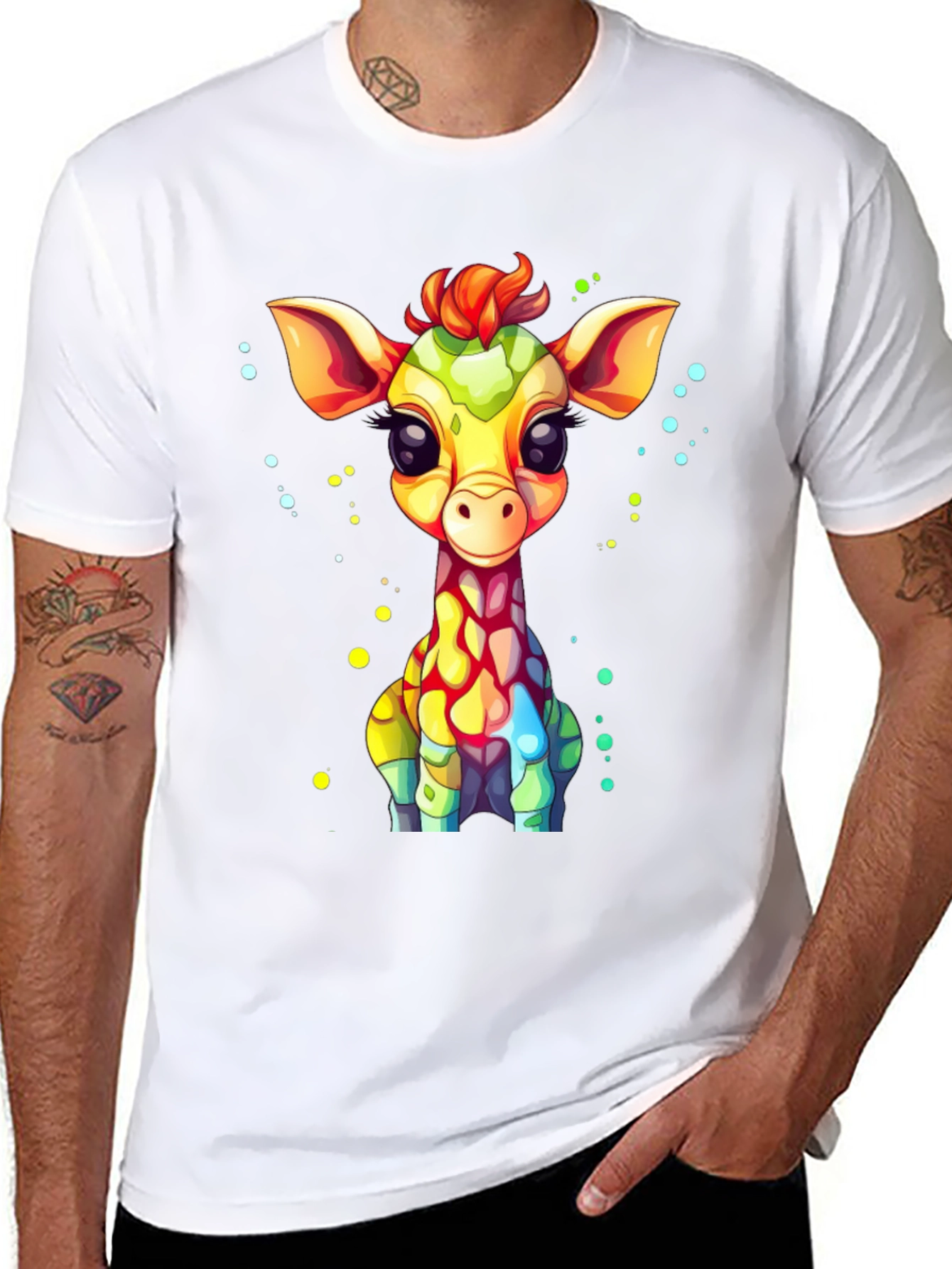 Cartoon Giraffe Graphic Tee - Unisex Black T-Shirt