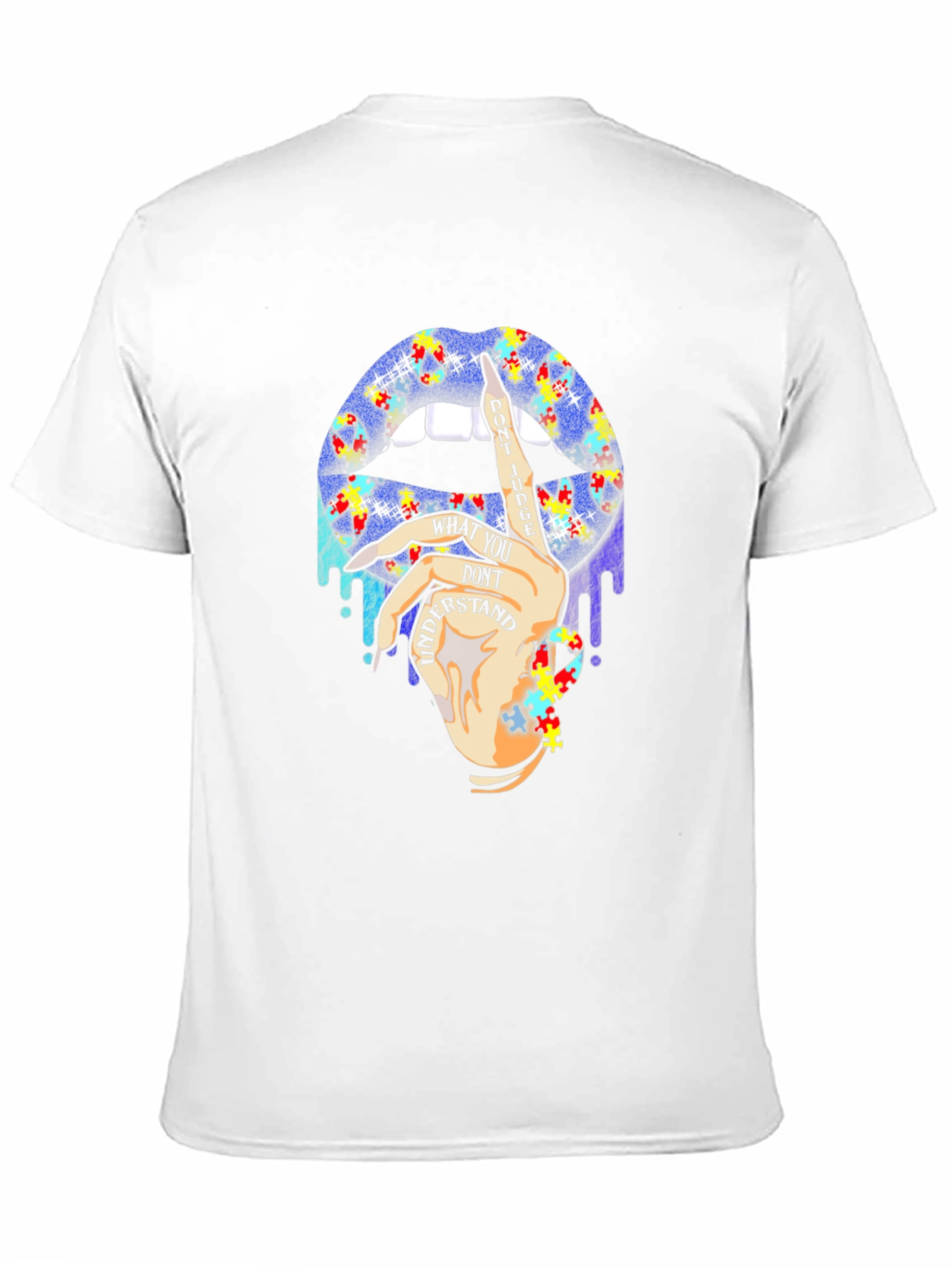 Autism Awareness Puzzle Lips Black T-Shirt