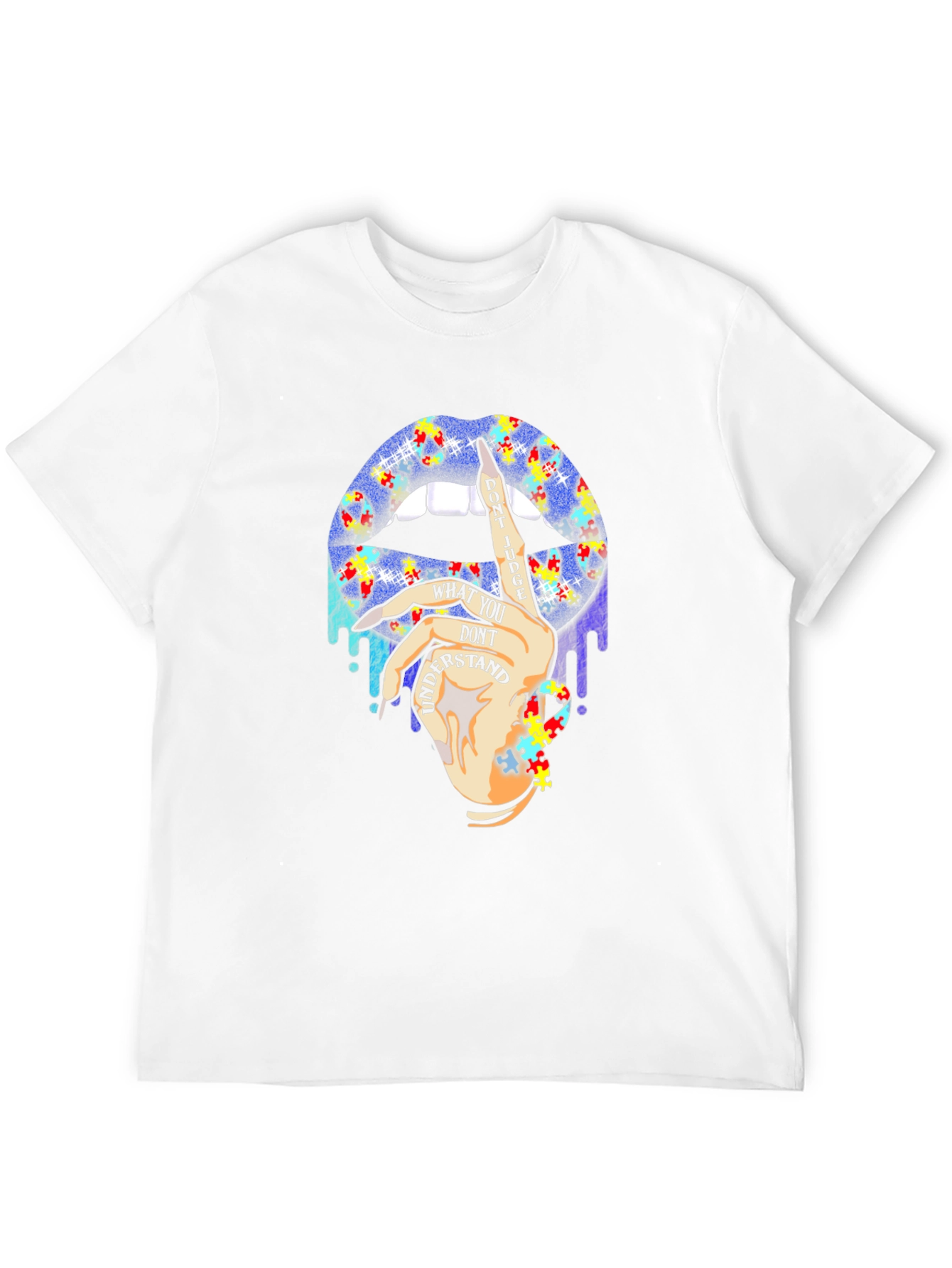 Autism Awareness Puzzle Lips Black T-Shirt