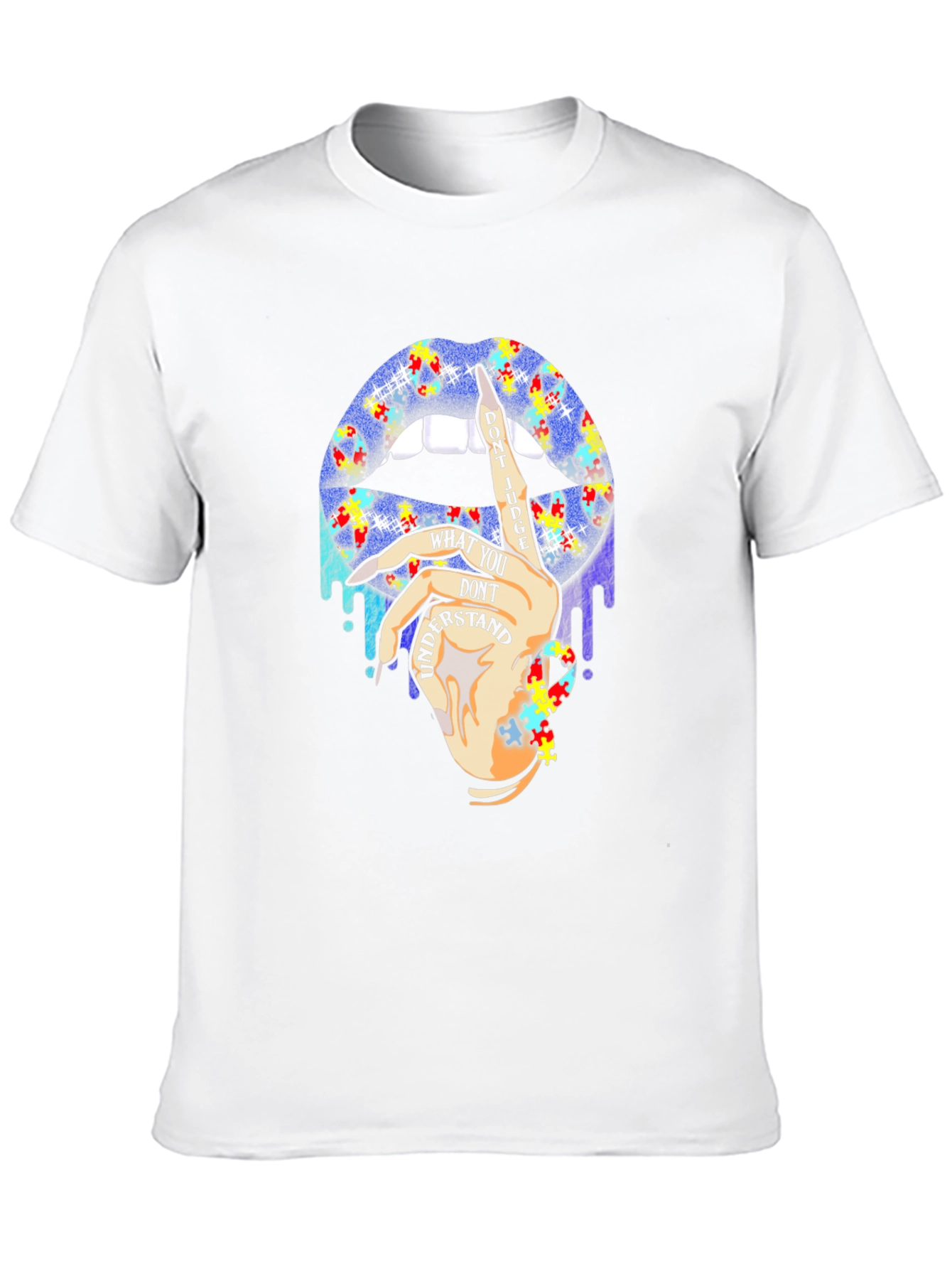 Autism Awareness Puzzle Lips Black T-Shirt