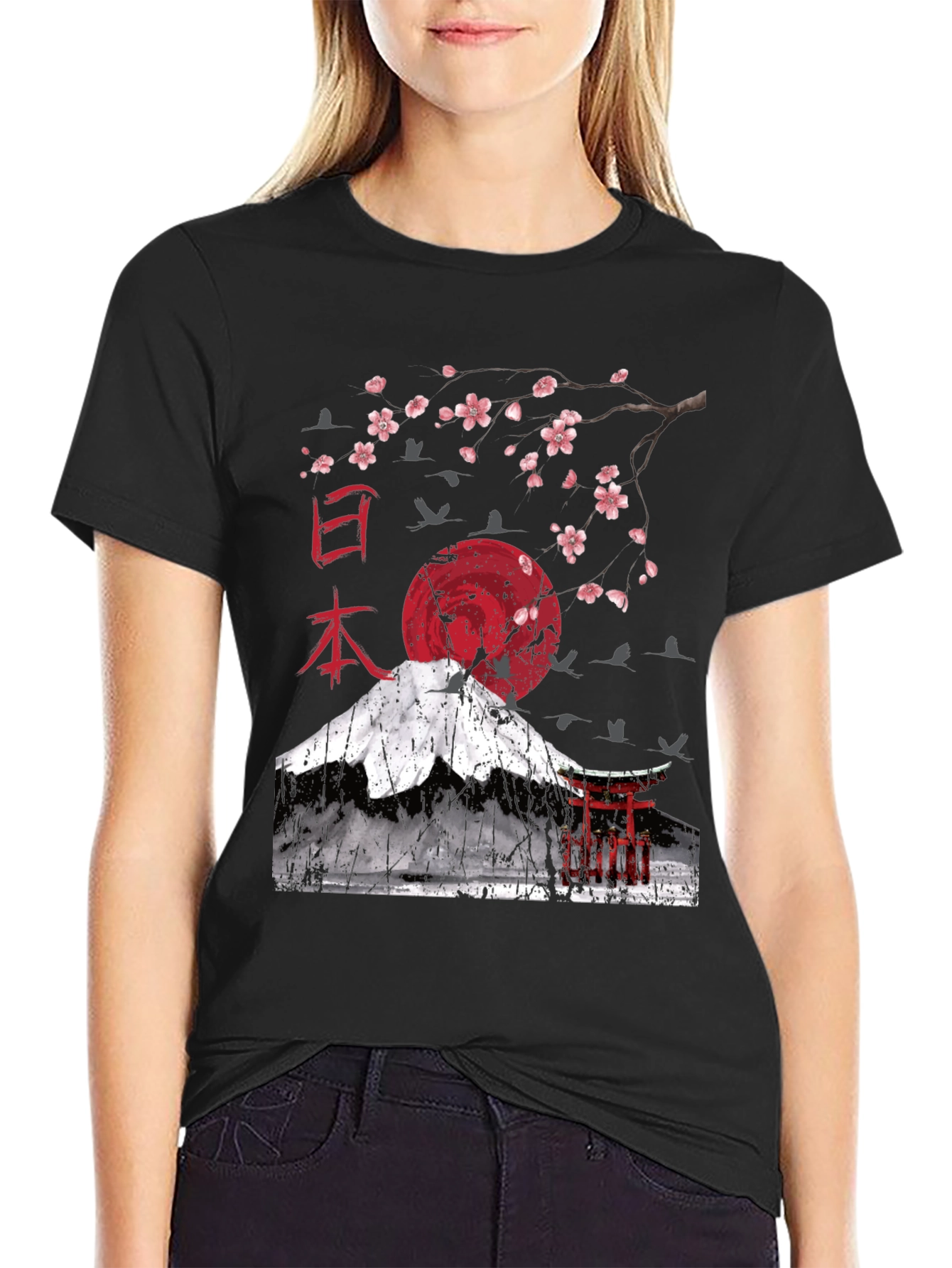Japanese Art T-Shirt - Mt. Fuji Cherry Blossom Design
