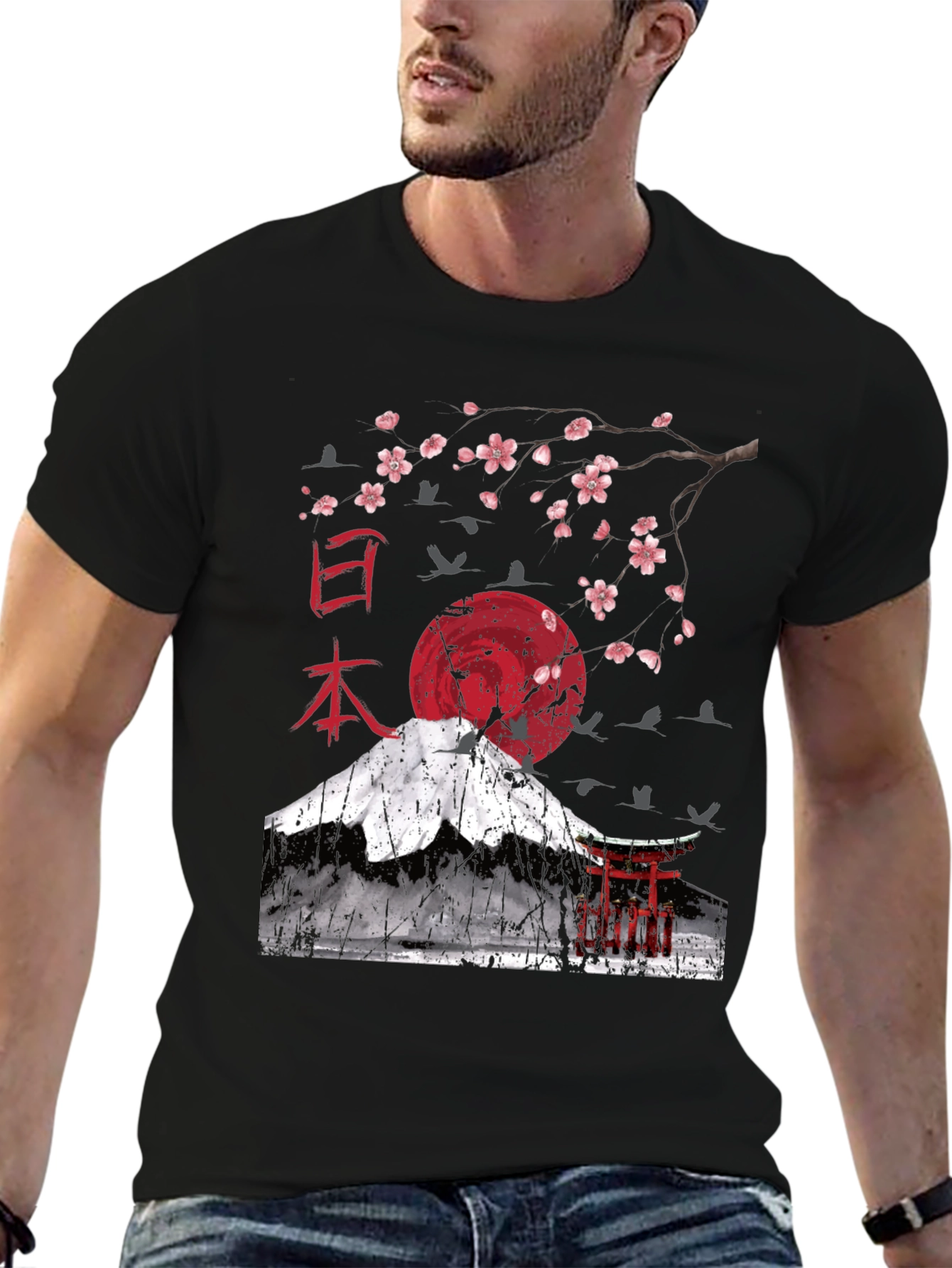 Japanese Art T-Shirt - Mt. Fuji Cherry Blossom Design