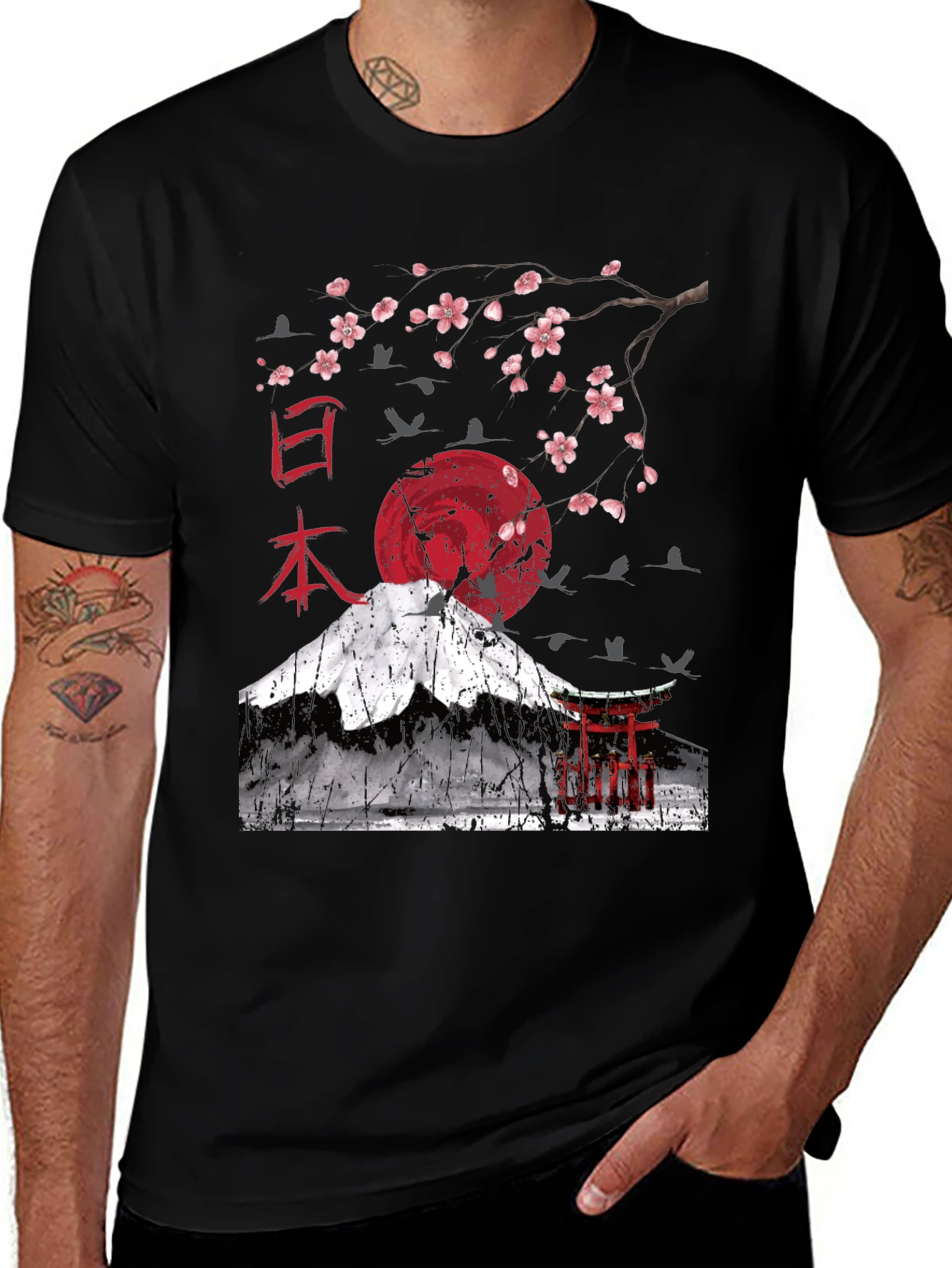 Japanese Art T-Shirt - Mt. Fuji Cherry Blossom Design