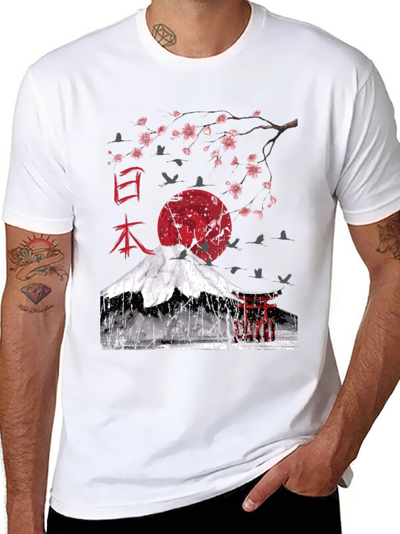 Japanese Art T-Shirt - Mt. Fuji Cherry Blossom Design
