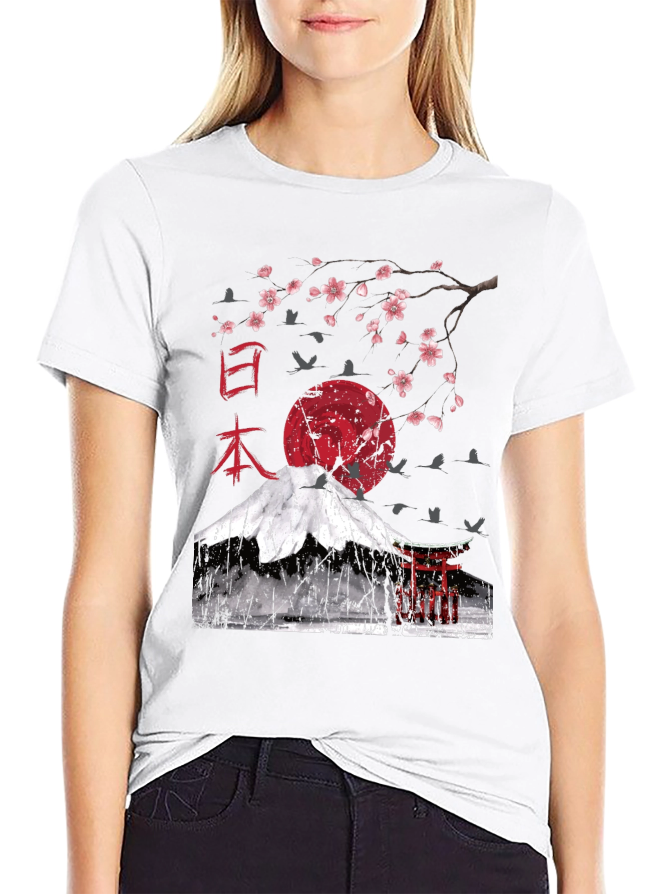 Japanese Art T-Shirt - Mt. Fuji Cherry Blossom Design