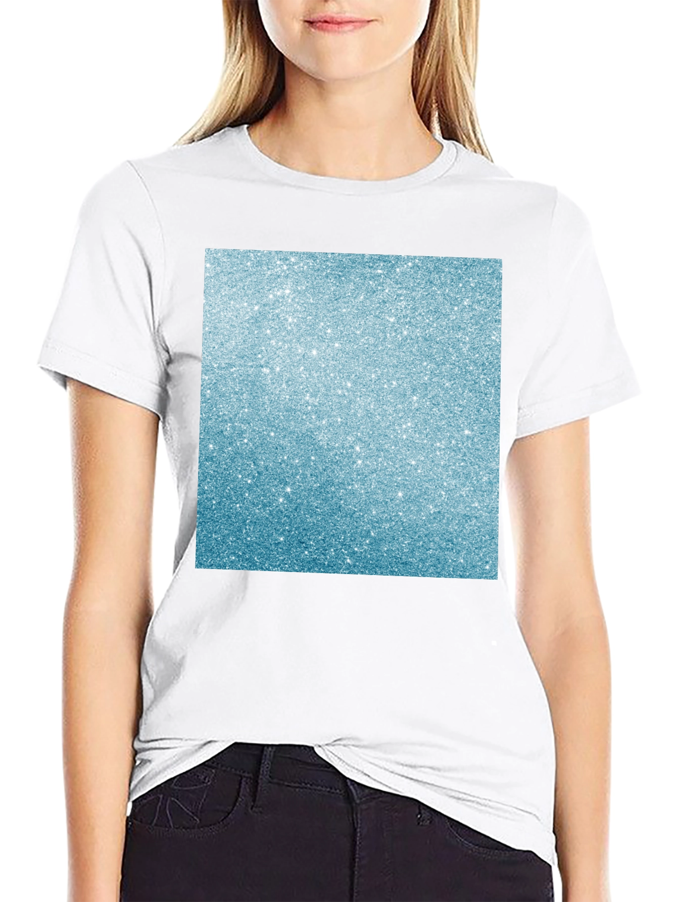 Mens Black T-Shirt with Glitter Square Design