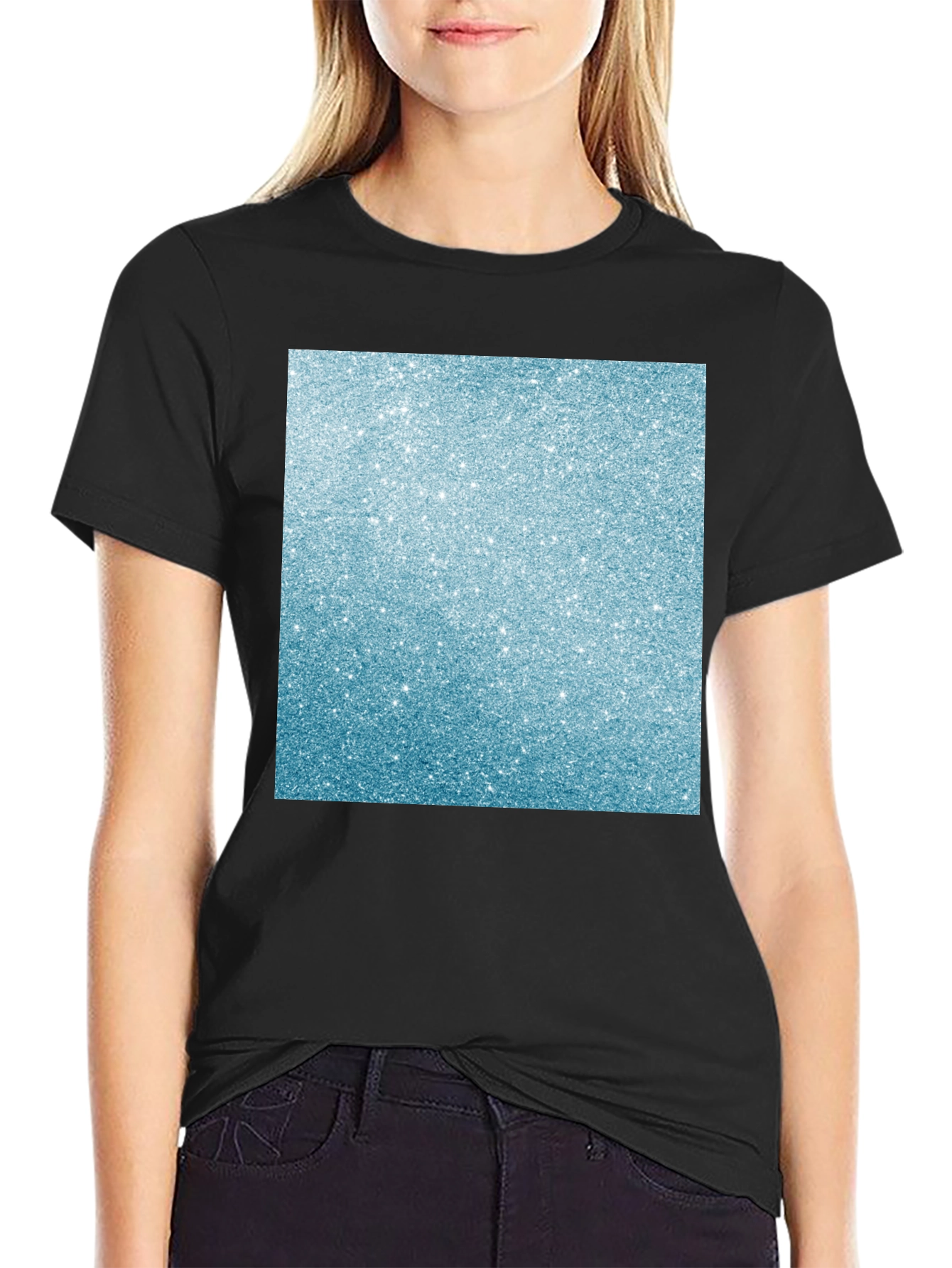 Mens Black T-Shirt with Glitter Square Design