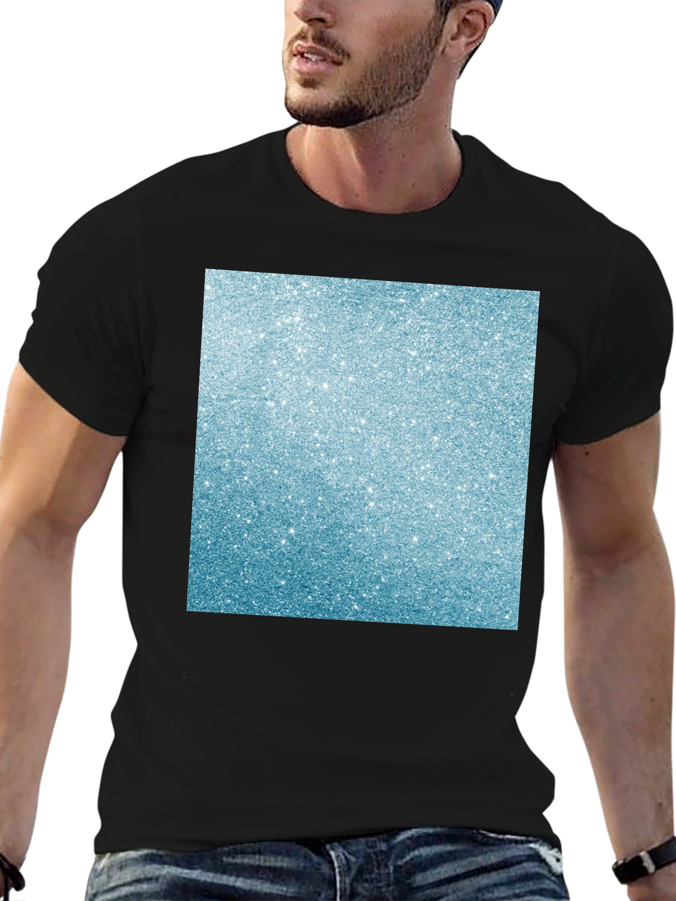 Mens Black T-Shirt with Glitter Square Design