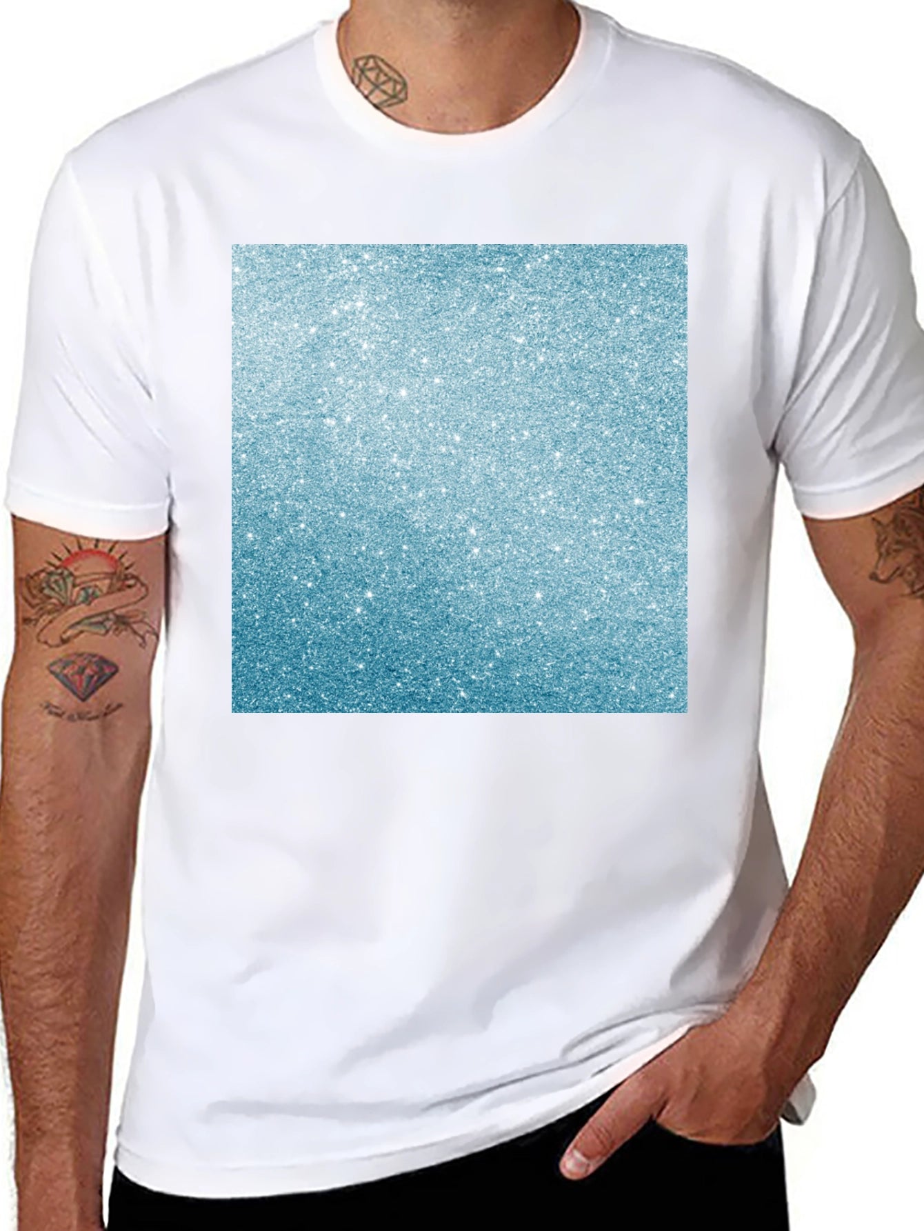 Mens Black T-Shirt with Glitter Square Design
