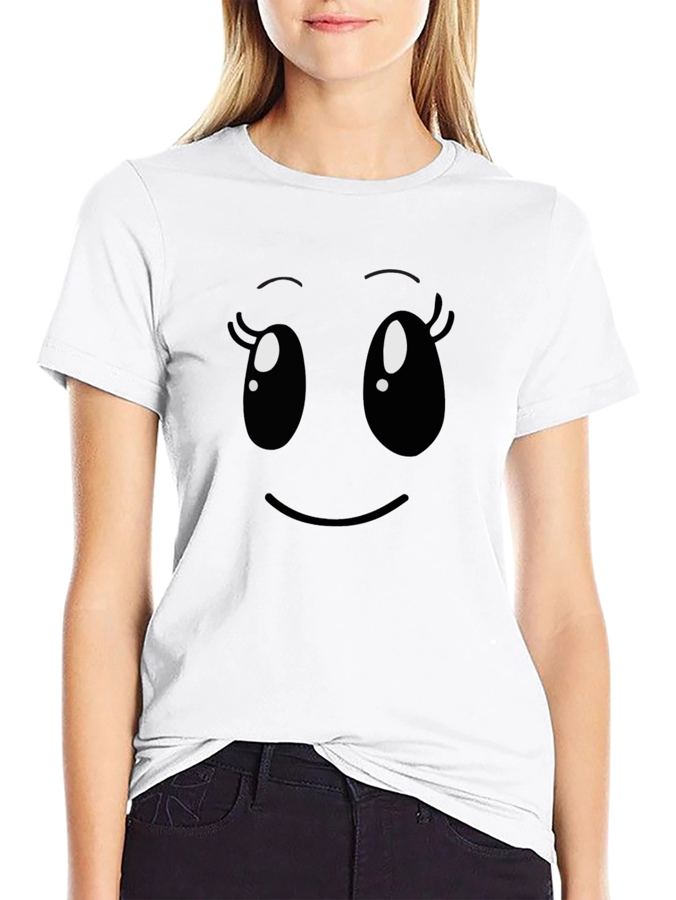 Cute Cartoon Face Black T-Shirt