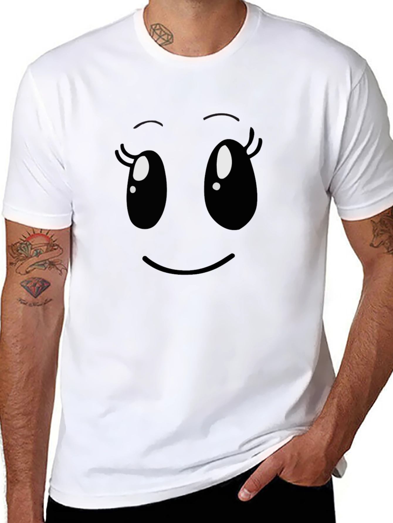 Cute Cartoon Face Black T-Shirt