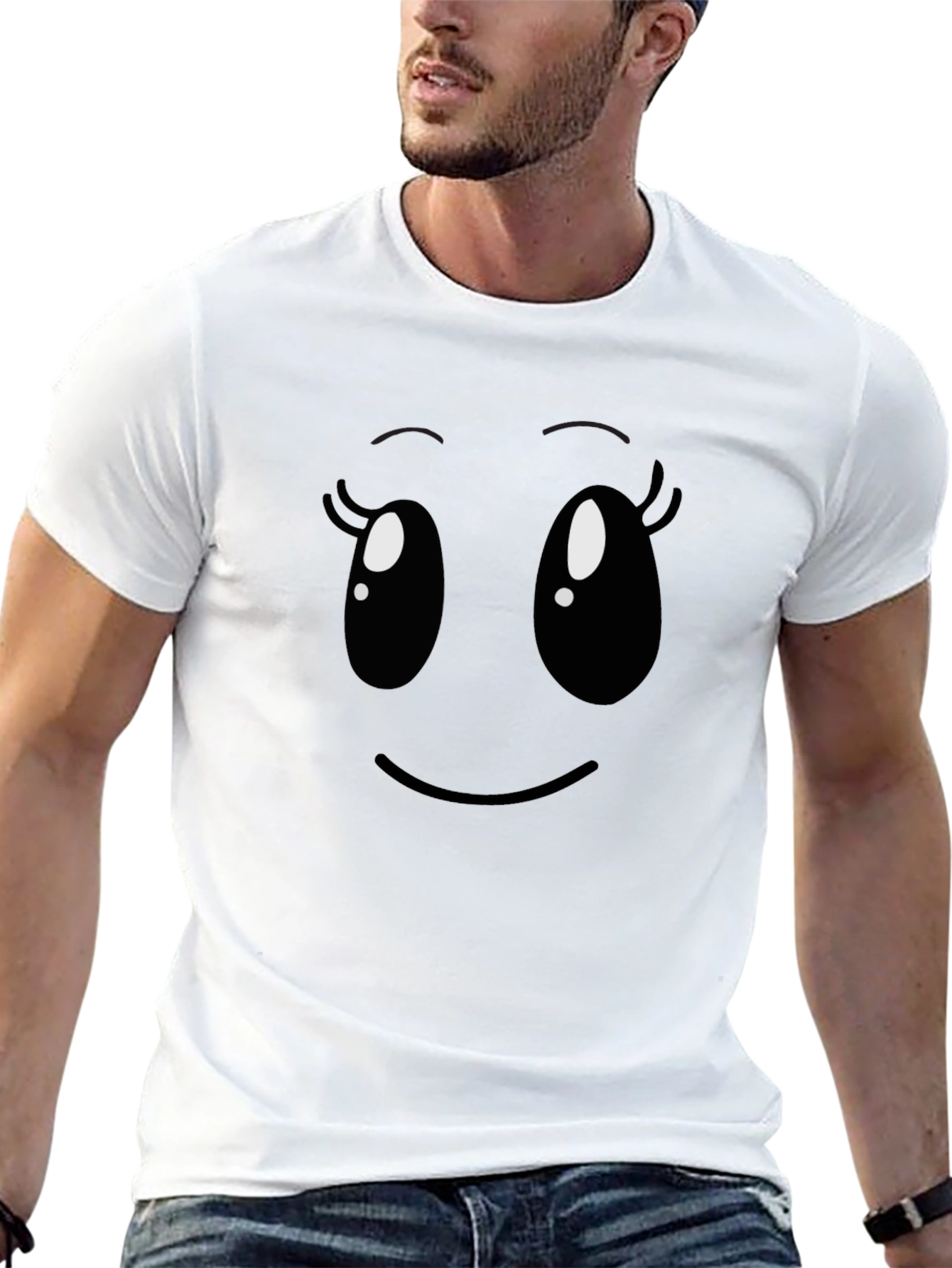 Cute Cartoon Face Black T-Shirt