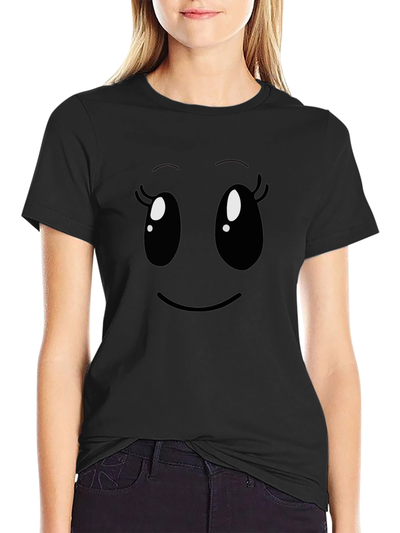 Cute Cartoon Face Black T-Shirt