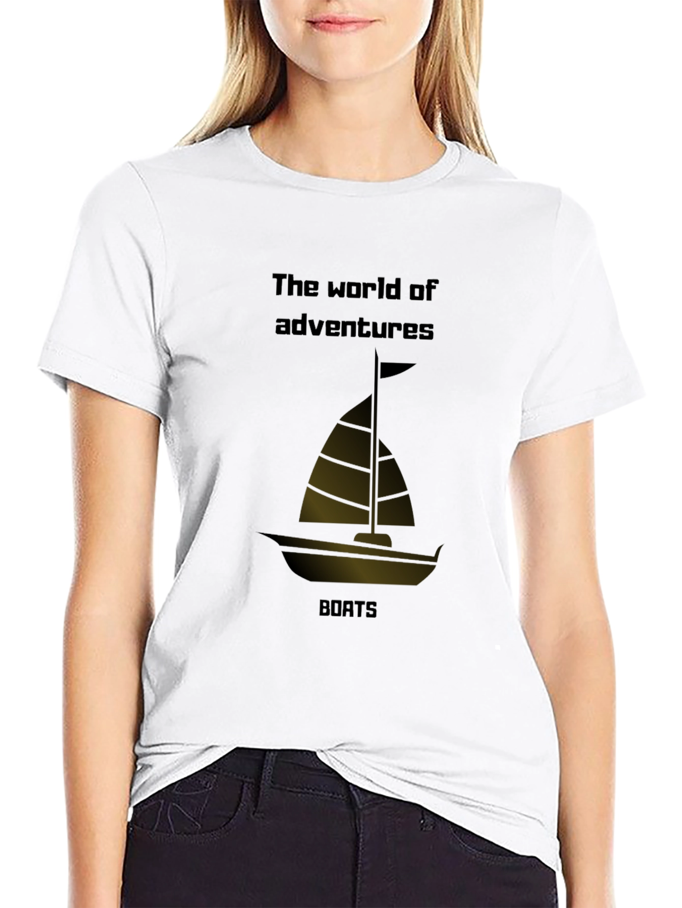 Adventure Awaits: The World of Boats Black T-Shirt