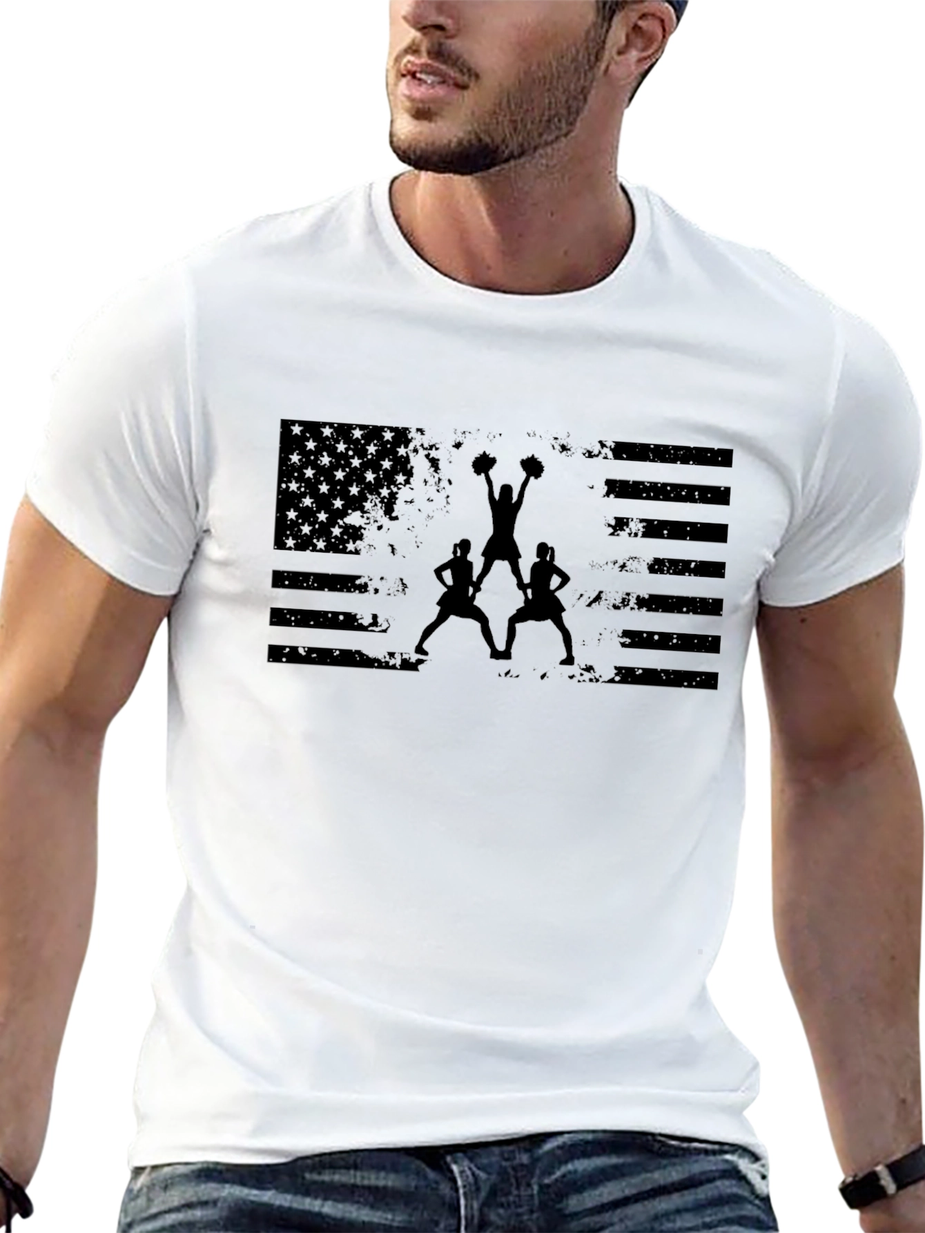 Cheerleading American Flag Graphic T-Shirt
