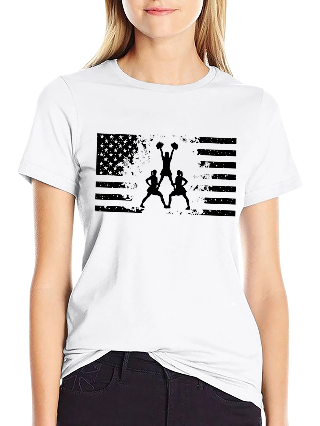 Cheerleading American Flag Graphic T-Shirt