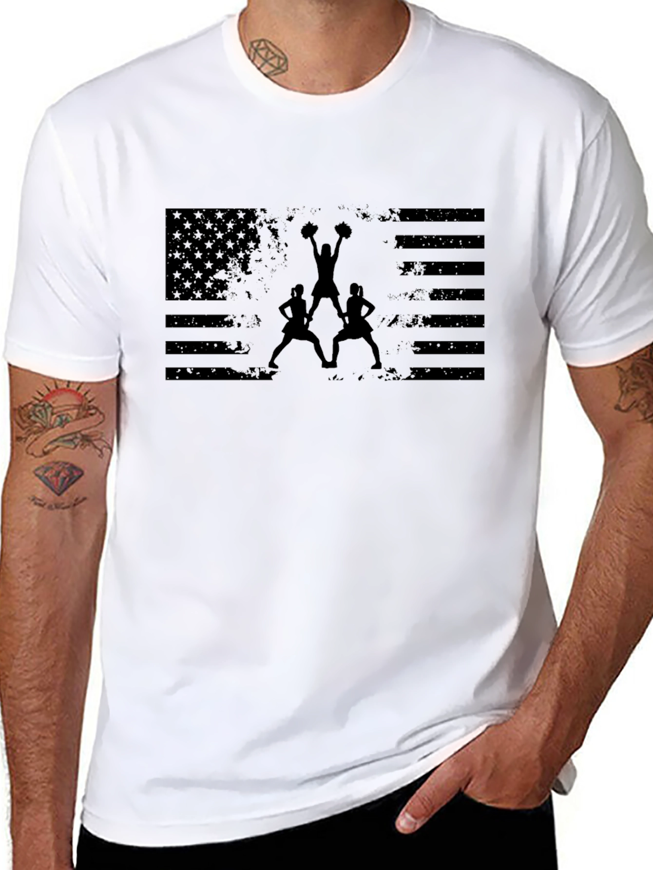 Cheerleading American Flag Graphic T-Shirt