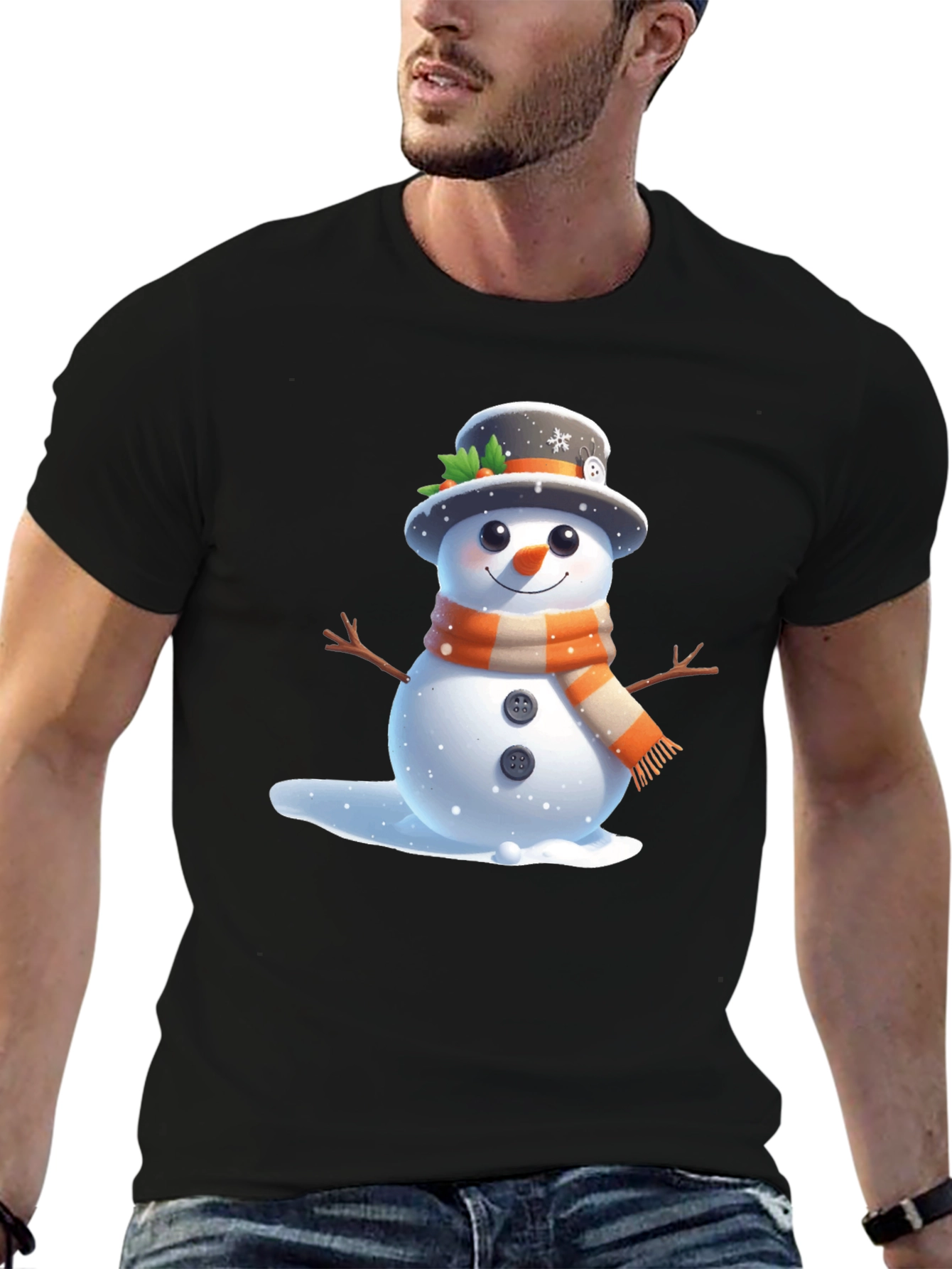 Cute Snowman Graphic T-Shirt - Winter Holiday Apparel