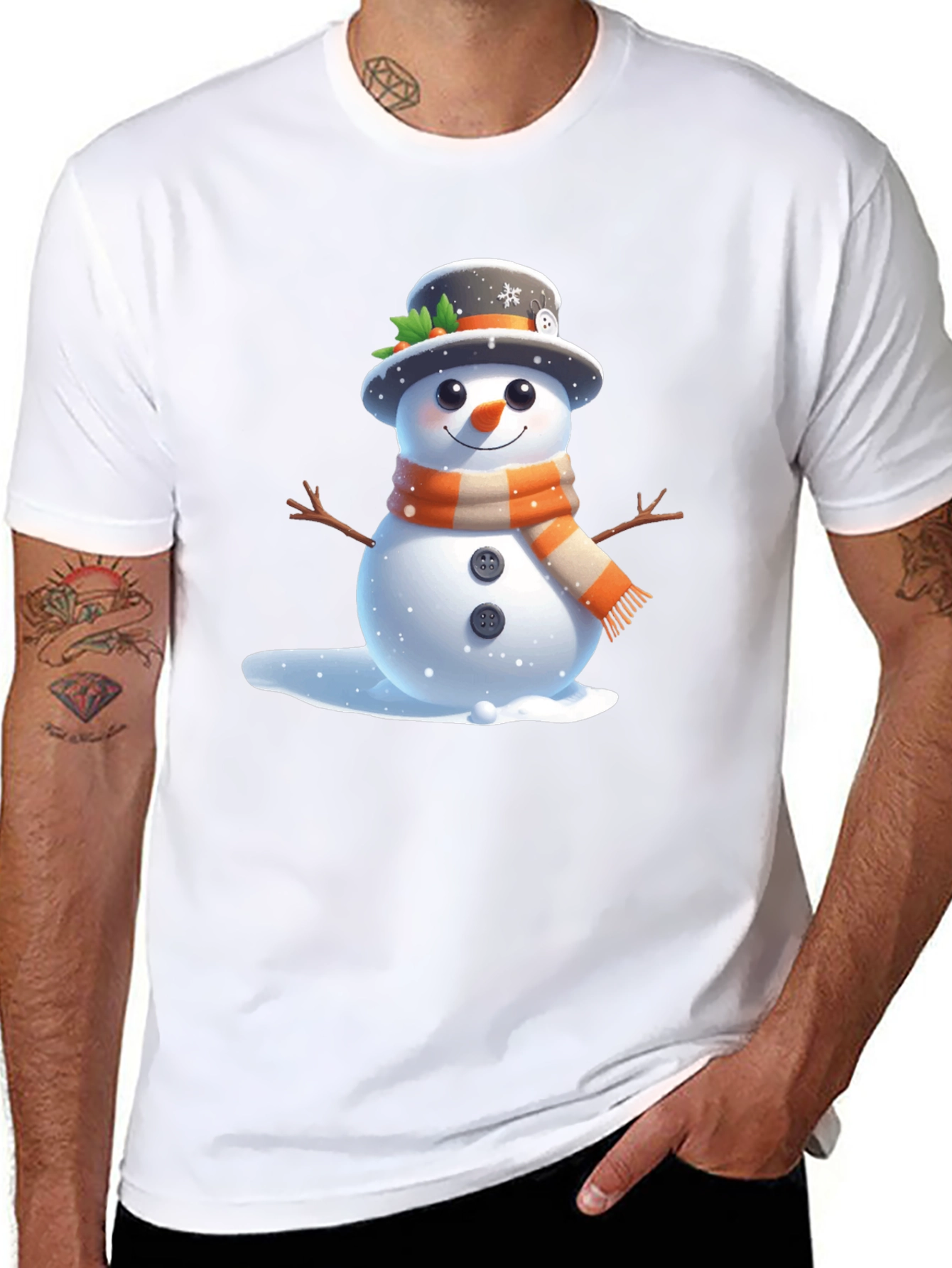 Cute Snowman Graphic T-Shirt - Winter Holiday Apparel