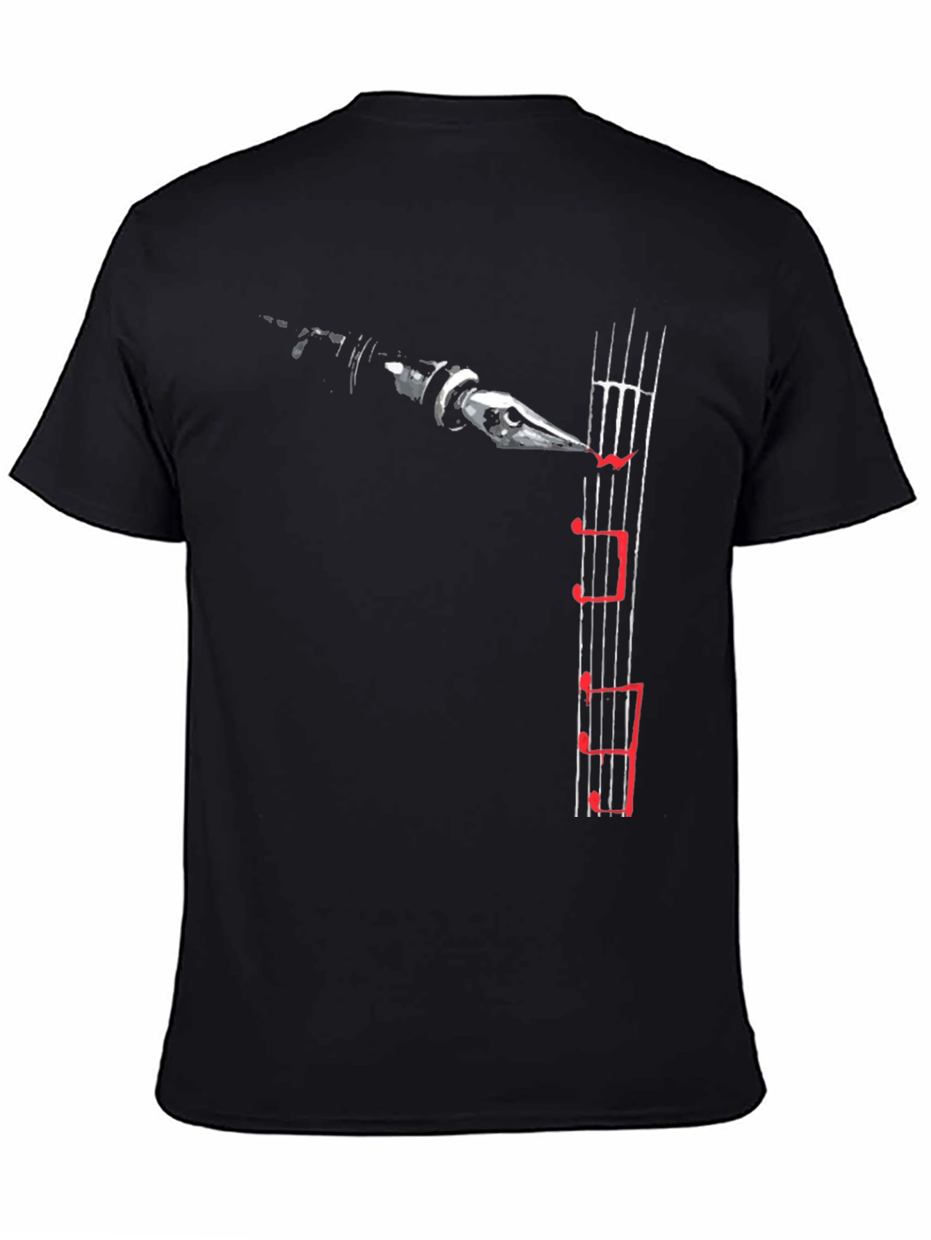 Music Notes Clarinet Graphic Tee - Black Cotton Blend