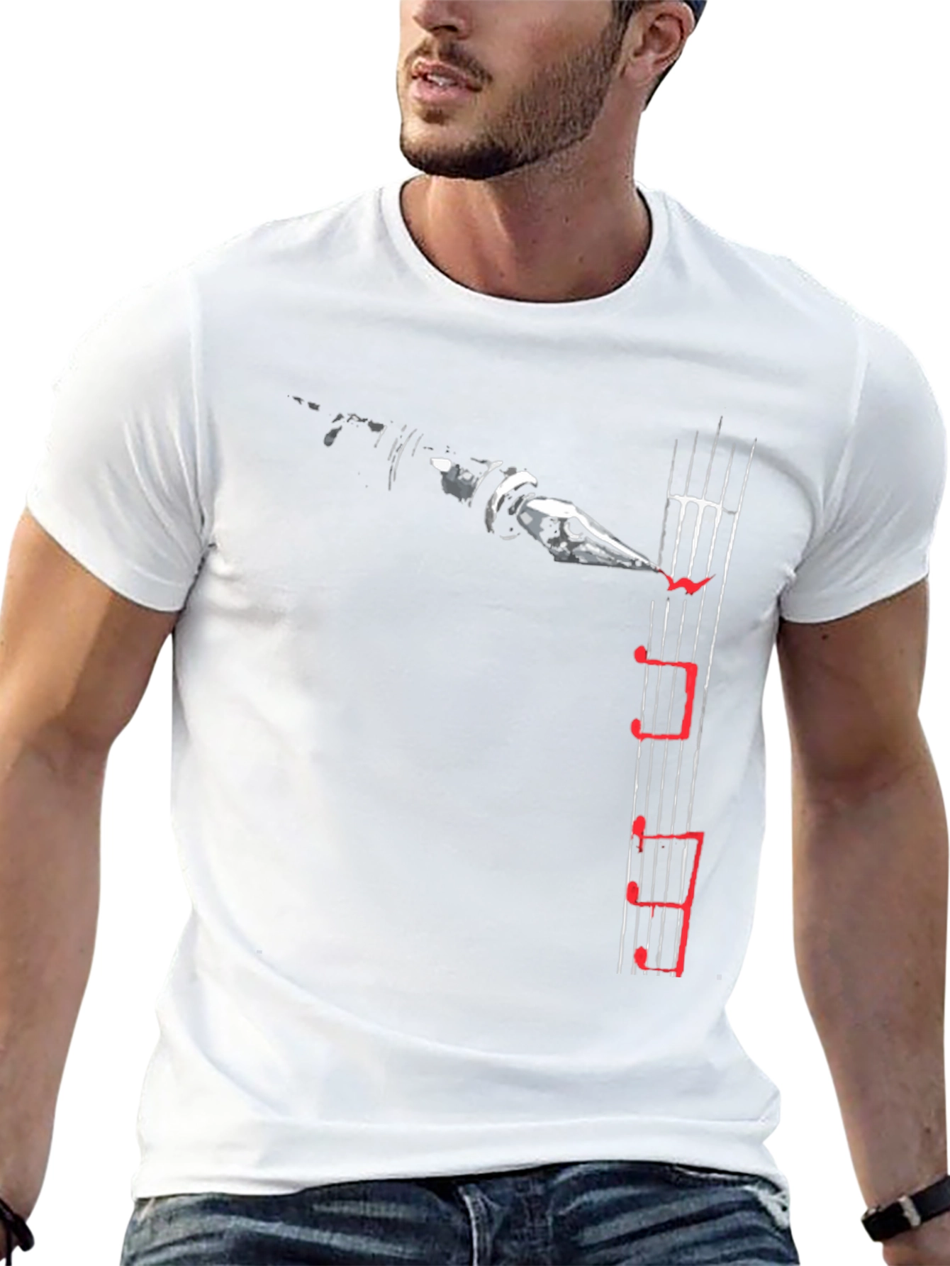 Music Notes Clarinet Graphic Tee - Black Cotton Blend