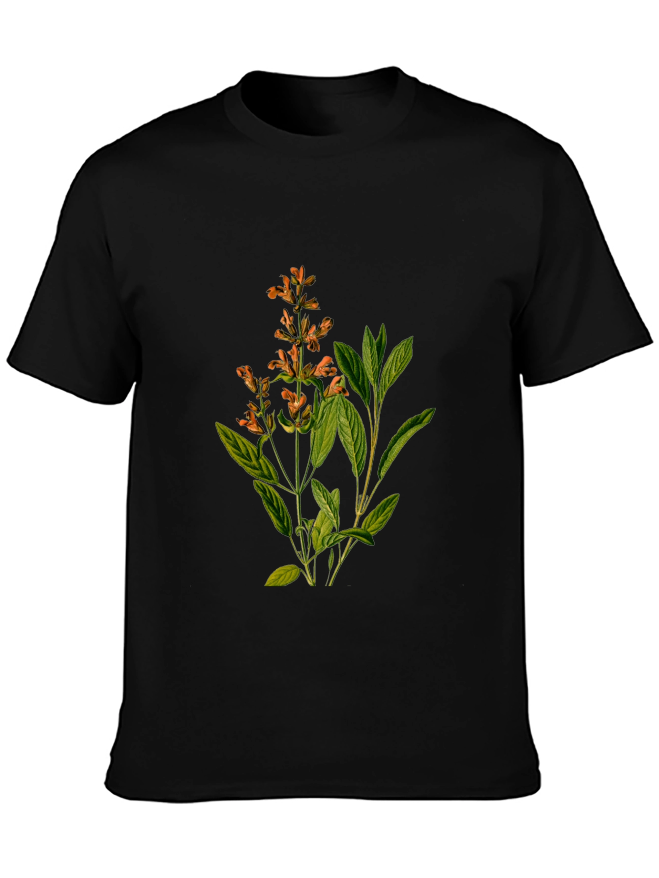 Botanical Sage Print Black T-Shirt